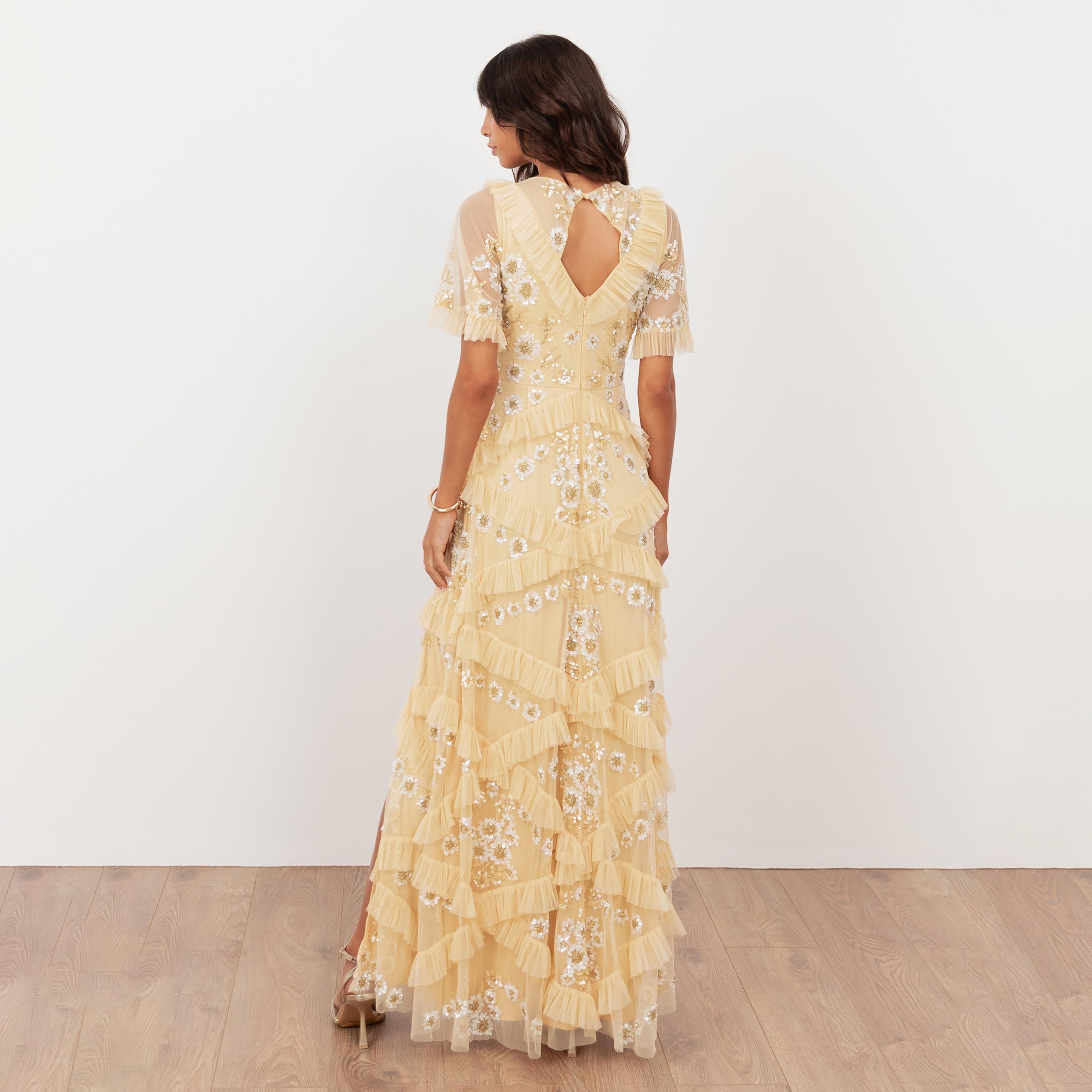 Maya Deluxe Sequined Tulle Sheer Sleeves Ruffled Women's Evening Maxi Dress-women-clothing-dresses-image-8