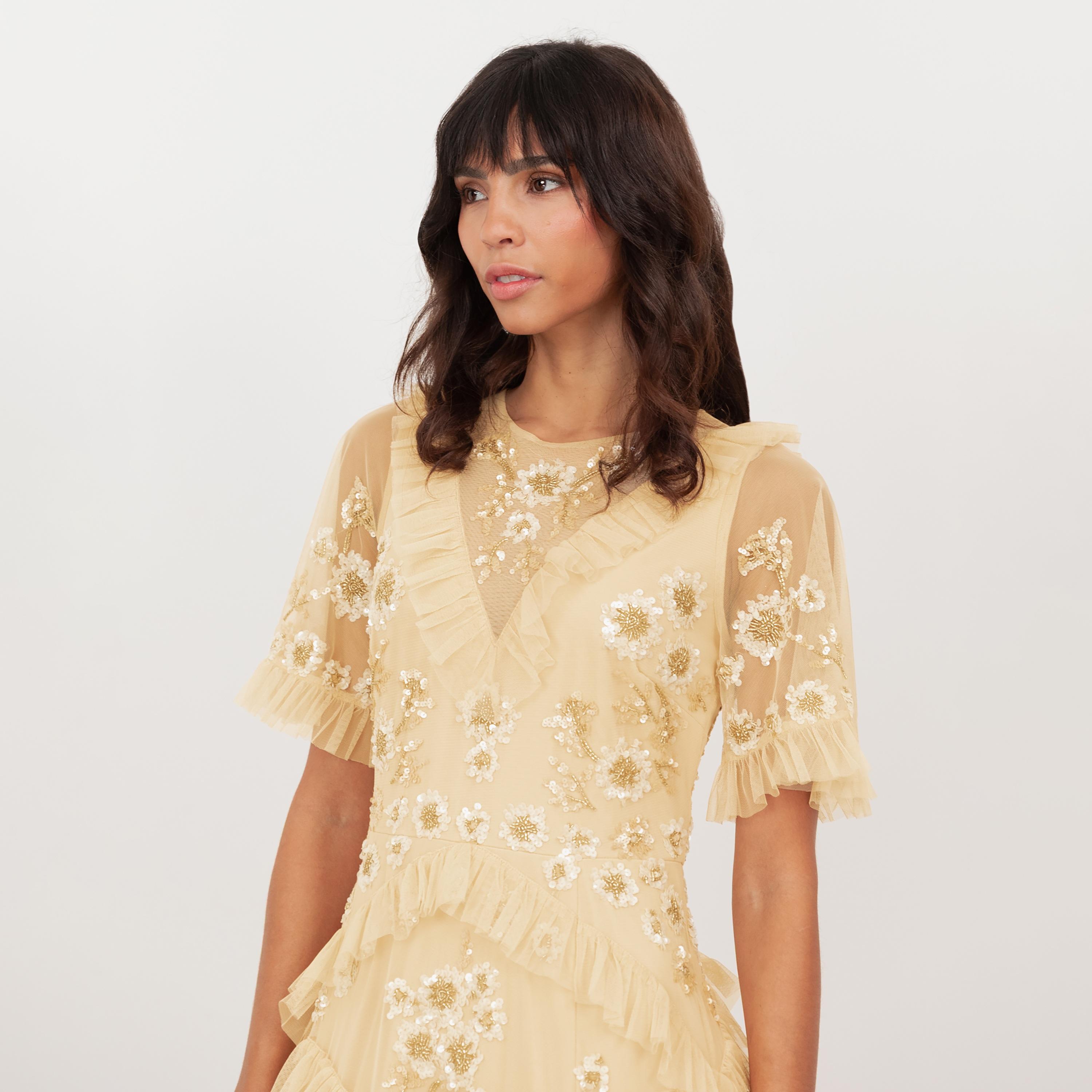 Maya Deluxe Sequined Tulle Sheer Sleeves Ruffled Women's Evening Maxi Dress-women-clothing-dresses-image-9