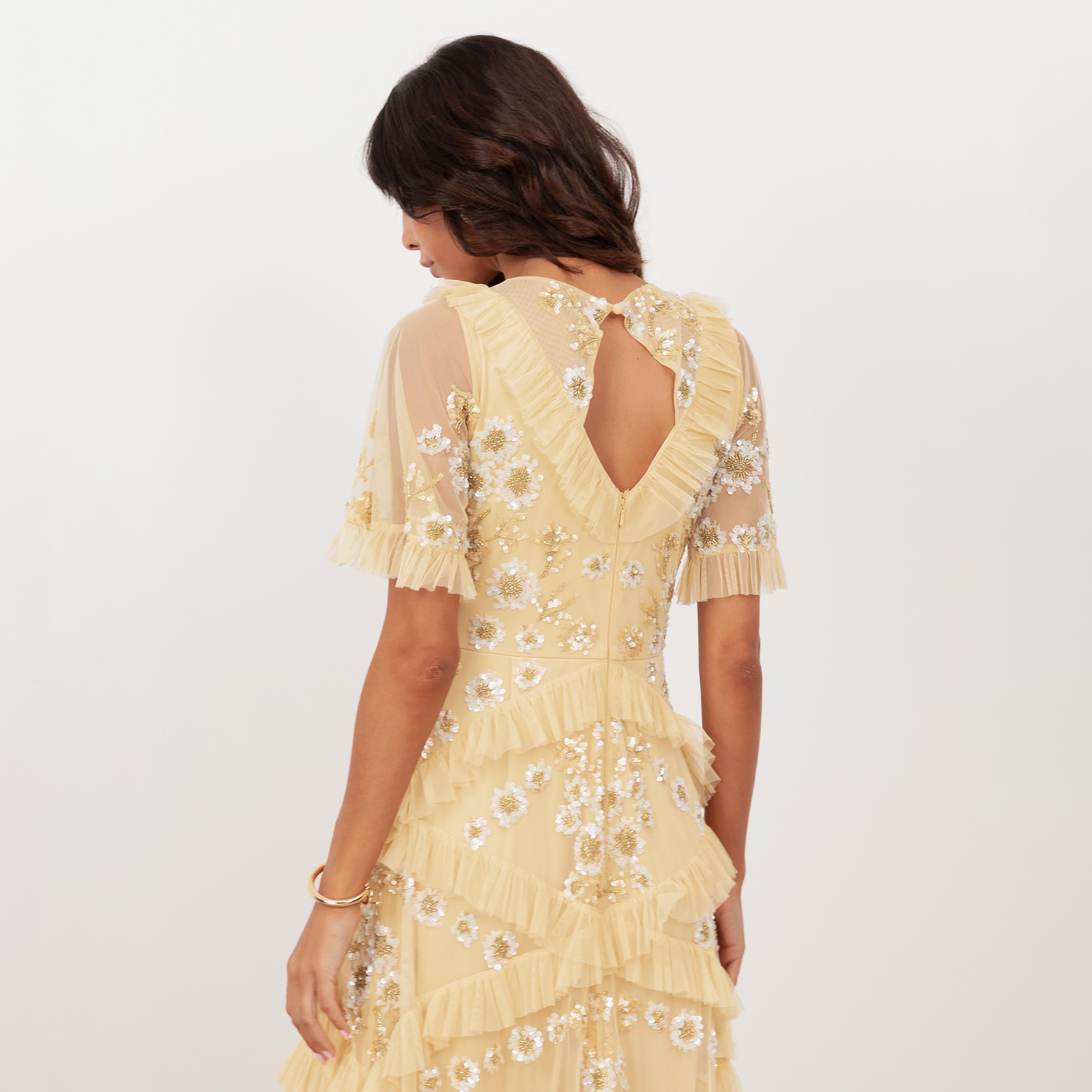 Maya Deluxe Sequined Tulle Sheer Sleeves Ruffled Women's Evening Maxi Dress-women-clothing-dresses-image-10
