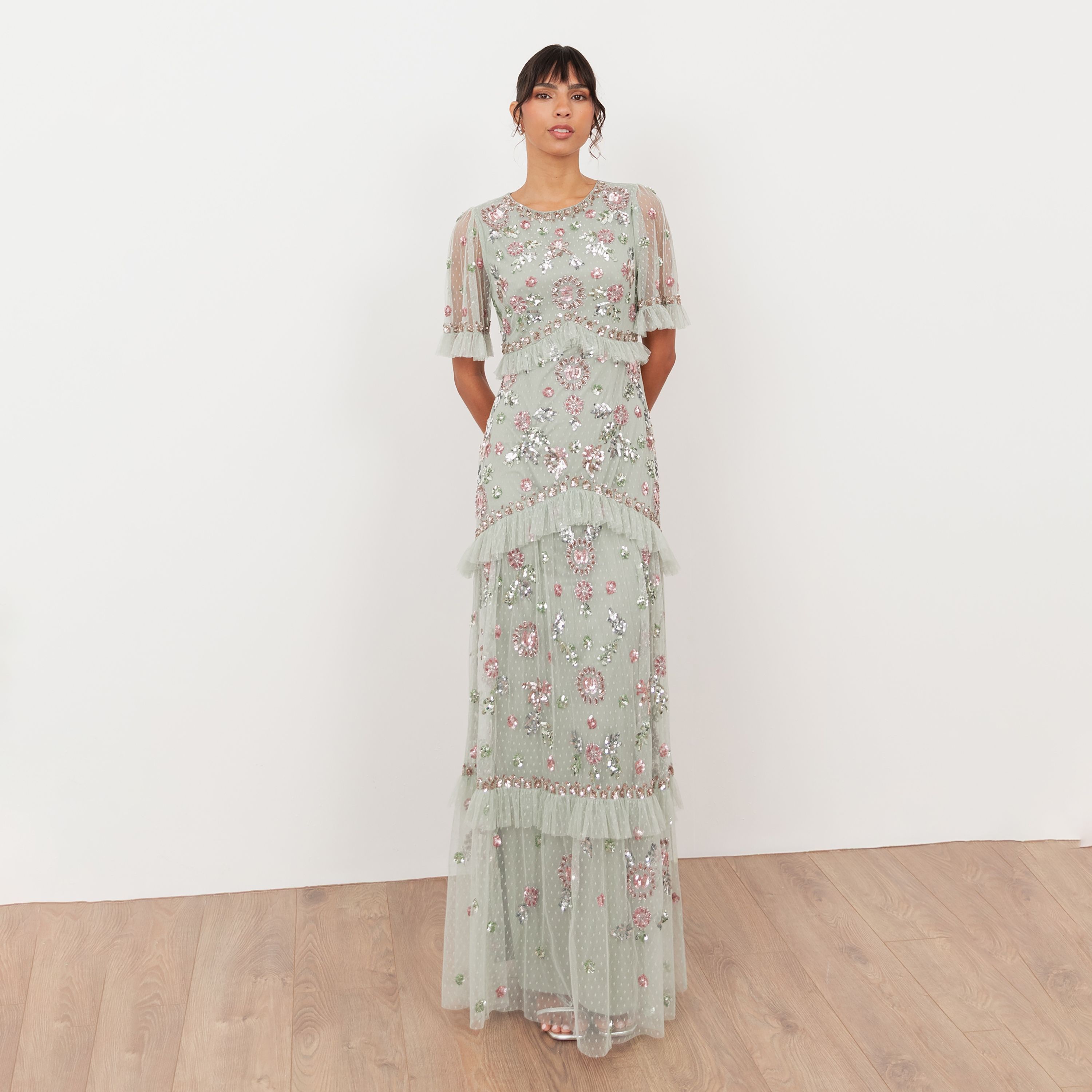 فستان سهرة ماكسي نسائي من مايا ديلوكس، من التل المزين بالترتر، بأكمام شفافة وطبقات-women-clothing-dresses-image-7