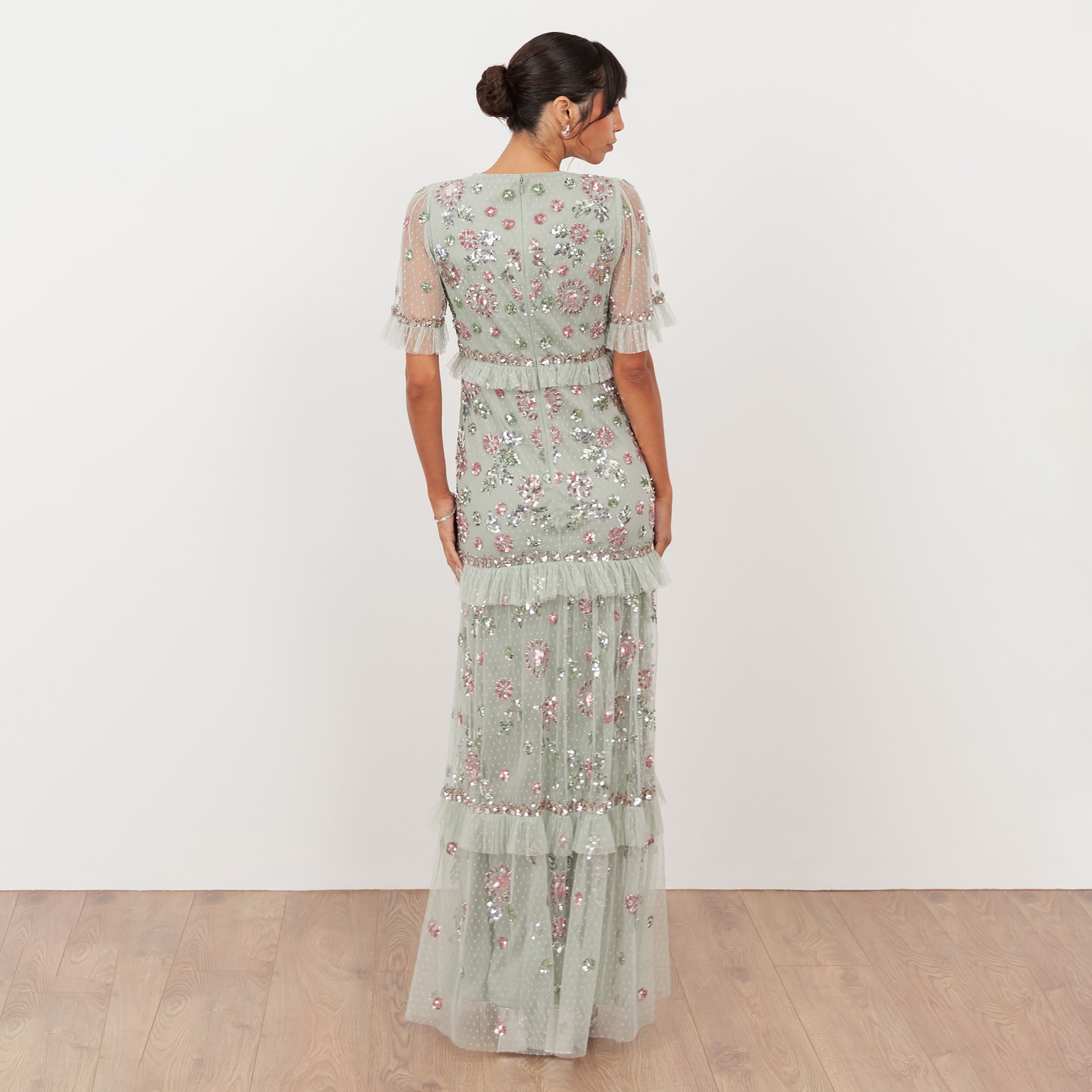 فستان سهرة ماكسي نسائي من مايا ديلوكس، من التل المزين بالترتر، بأكمام شفافة وطبقات-women-clothing-dresses-image-8