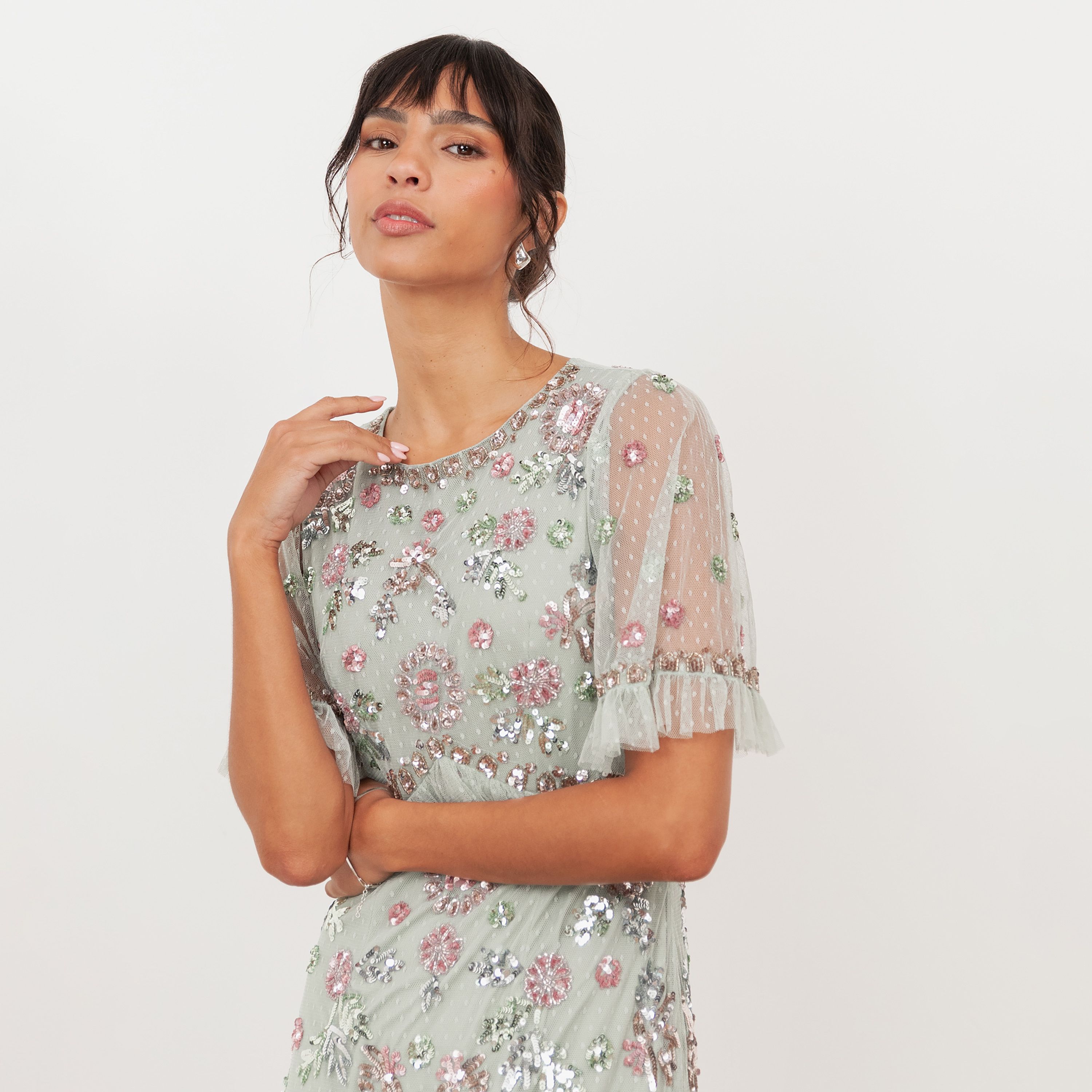 فستان سهرة ماكسي نسائي من مايا ديلوكس، من التل المزين بالترتر، بأكمام شفافة وطبقات-women-clothing-dresses-image-10