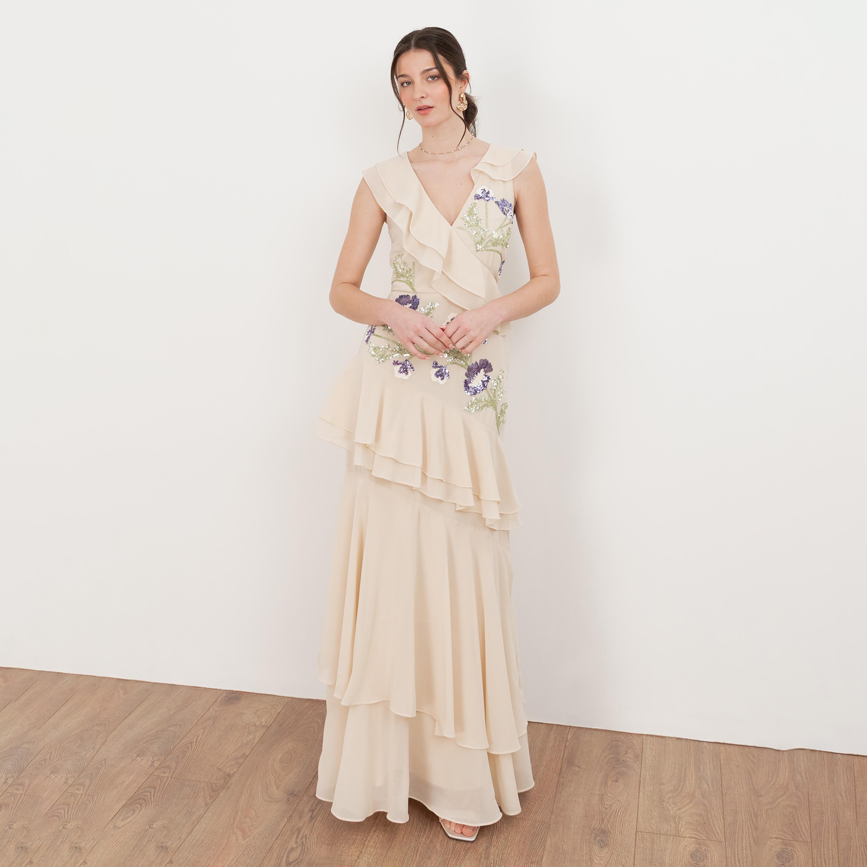 Maya Deluxe Sequined Georgette Layered Women's Evening Maxi Dress-women-clothing-dresses-image-1