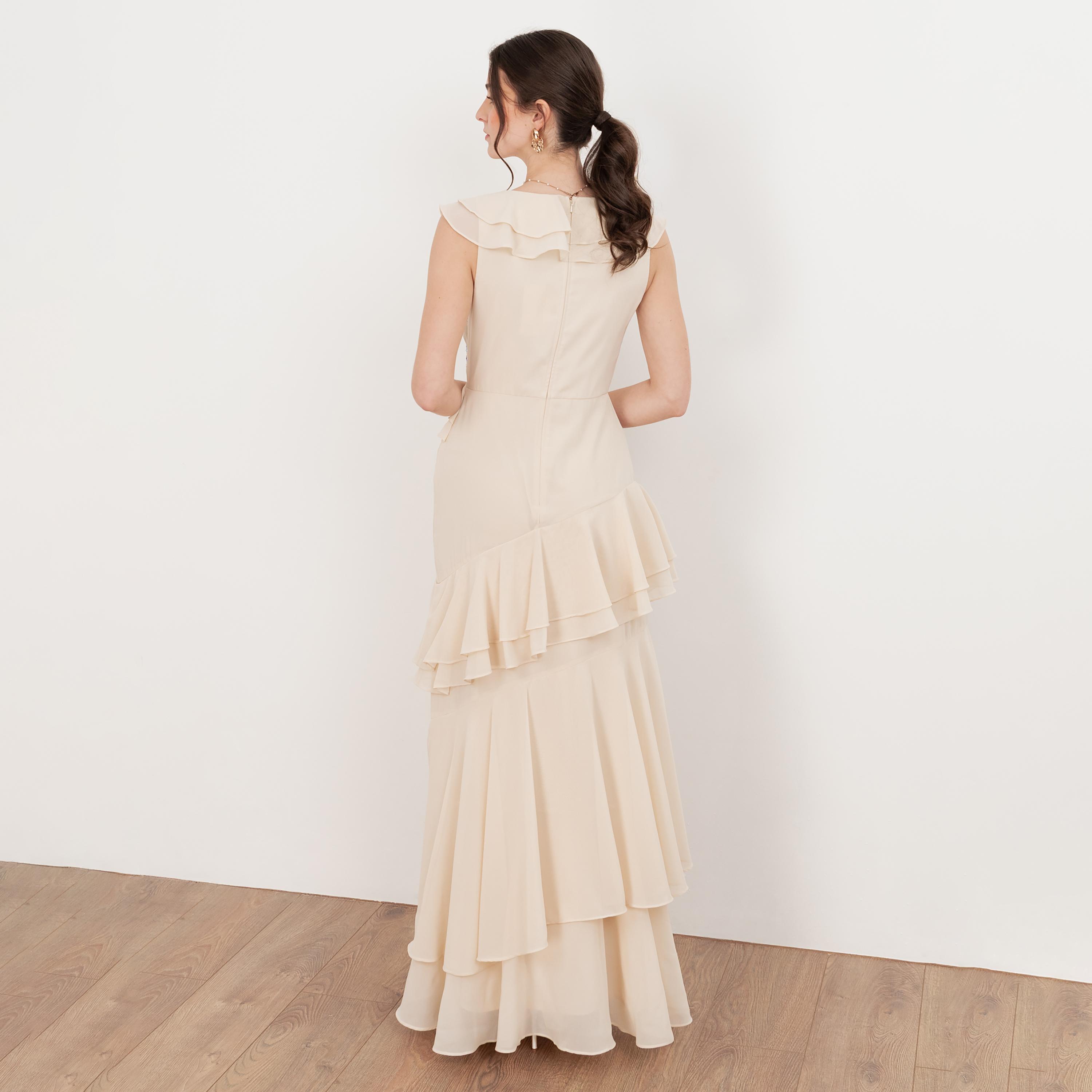 Maya Deluxe Sequined Georgette Layered Women's Evening Maxi Dress-women-clothing-dresses-image-2