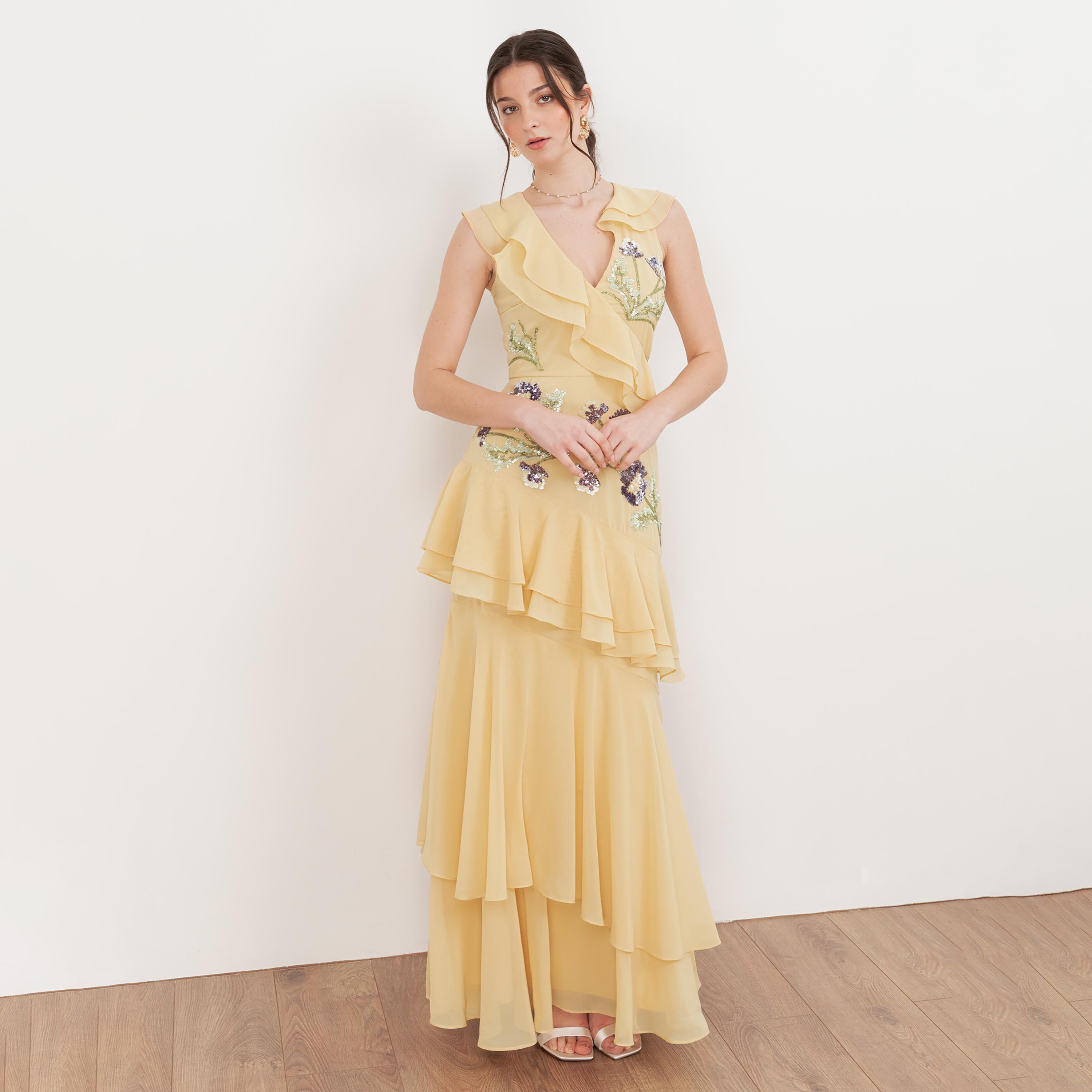 Maya Deluxe Sequined Georgette Layered Women's Evening Maxi Dress-women-clothing-dresses-image-1