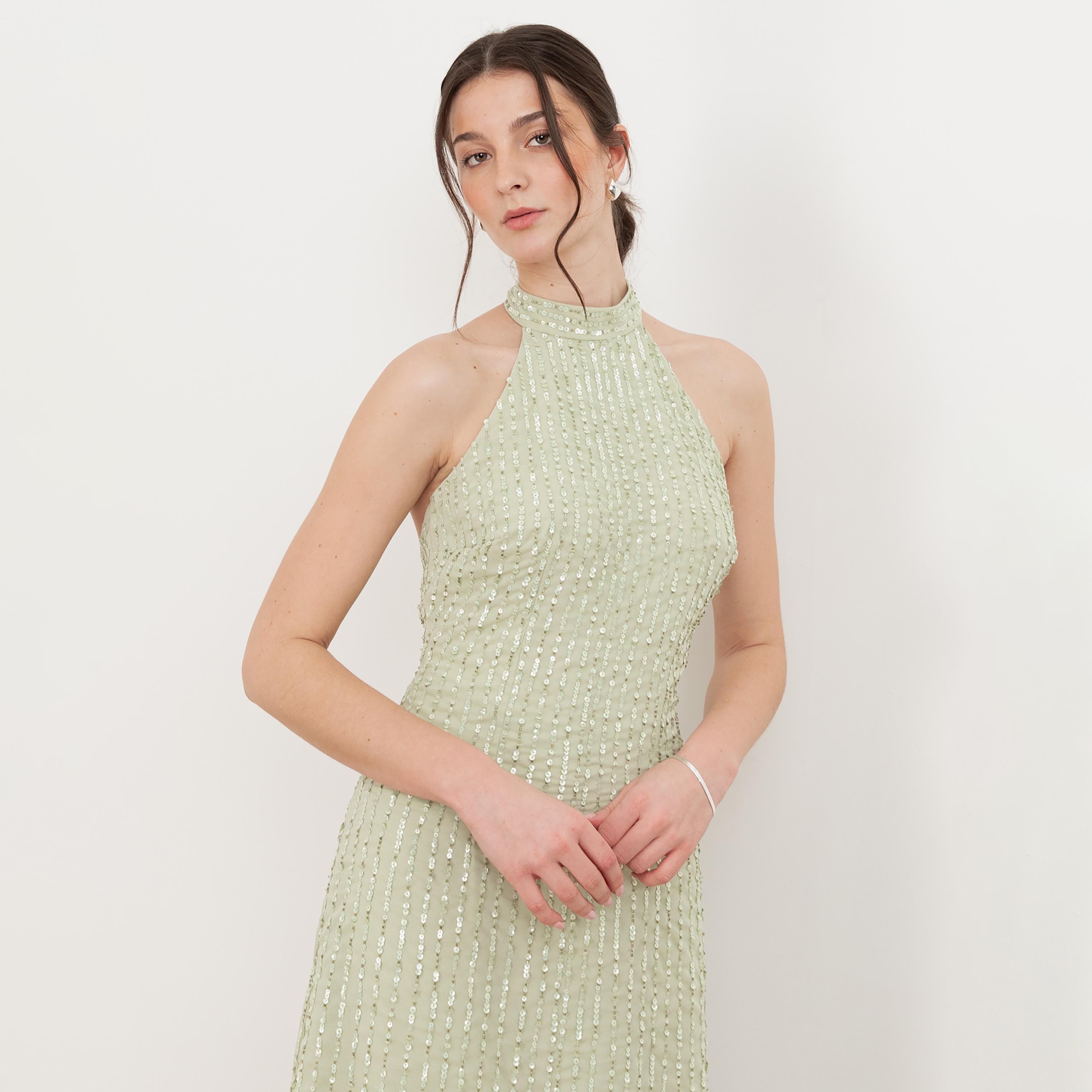 Maya Deluxe Sequined Georgette Halter Neck Women's Evening Maxi Dress-women-clothing-dresses-image-3