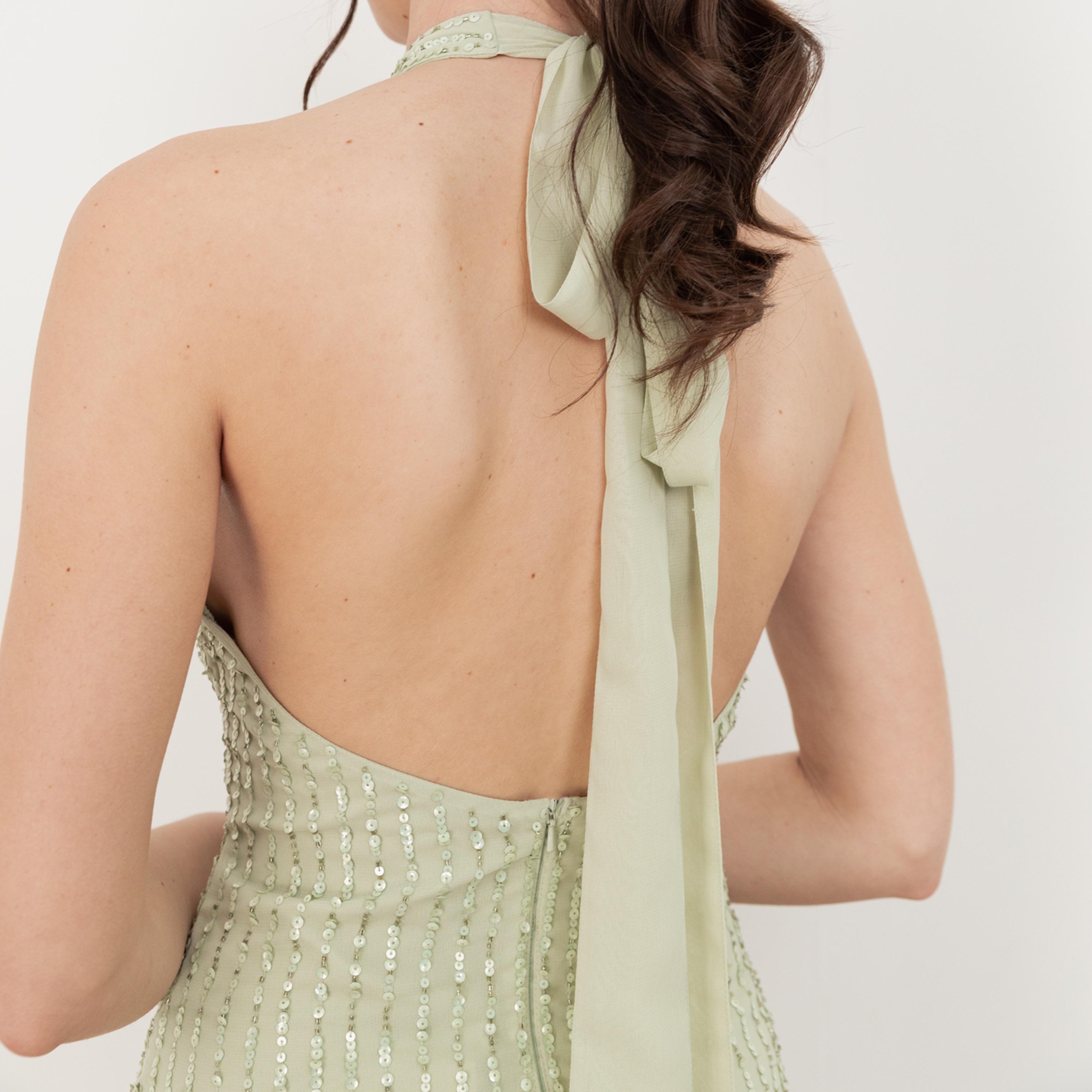 Maya Deluxe Sequined Georgette Halter Neck Women's Evening Maxi Dress-women-clothing-dresses-image-4