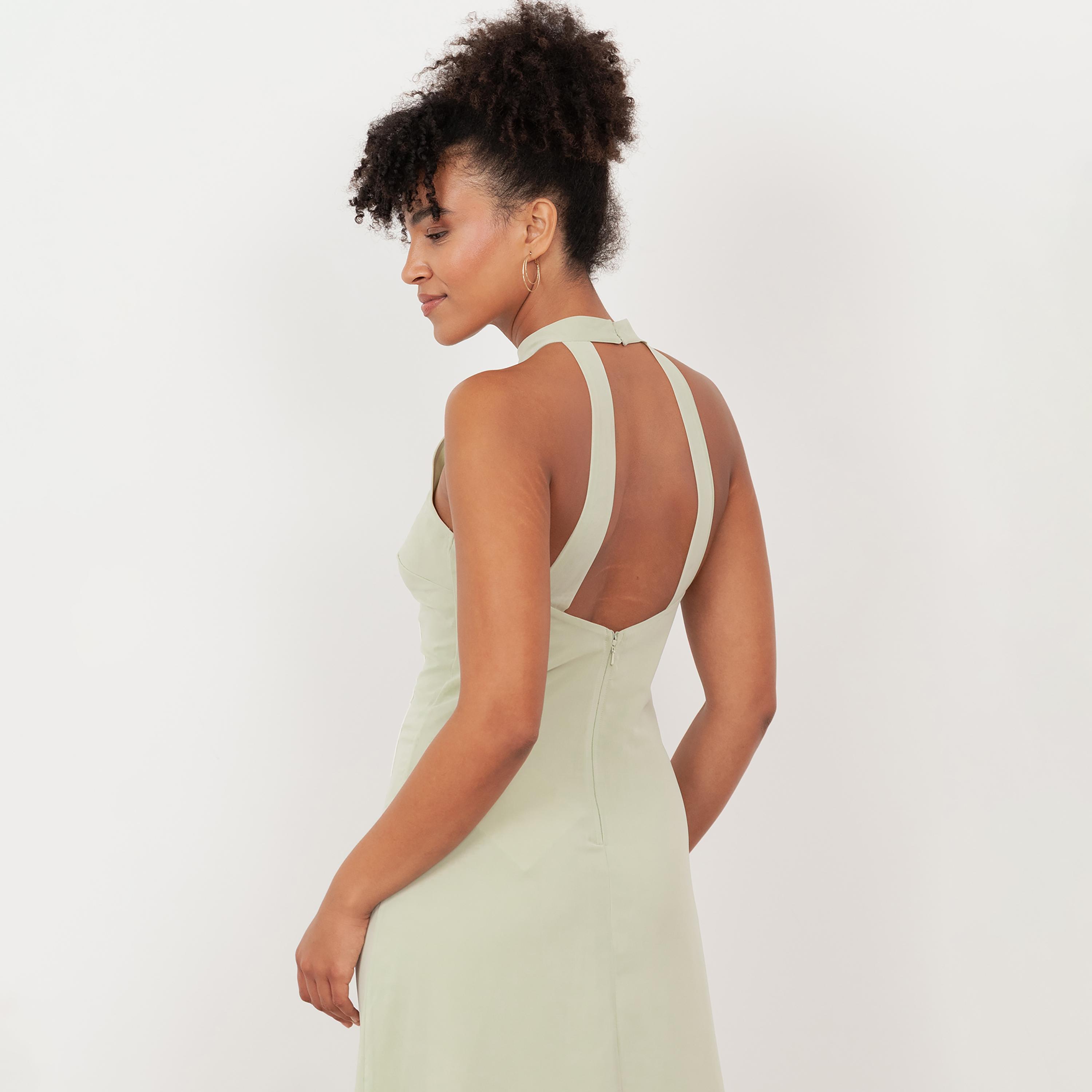 Maya Deluxe Meadow Green Floral Embroidered Georgette Halter Neck Women's Maxi Dress-women-clothing-dresses-image-5