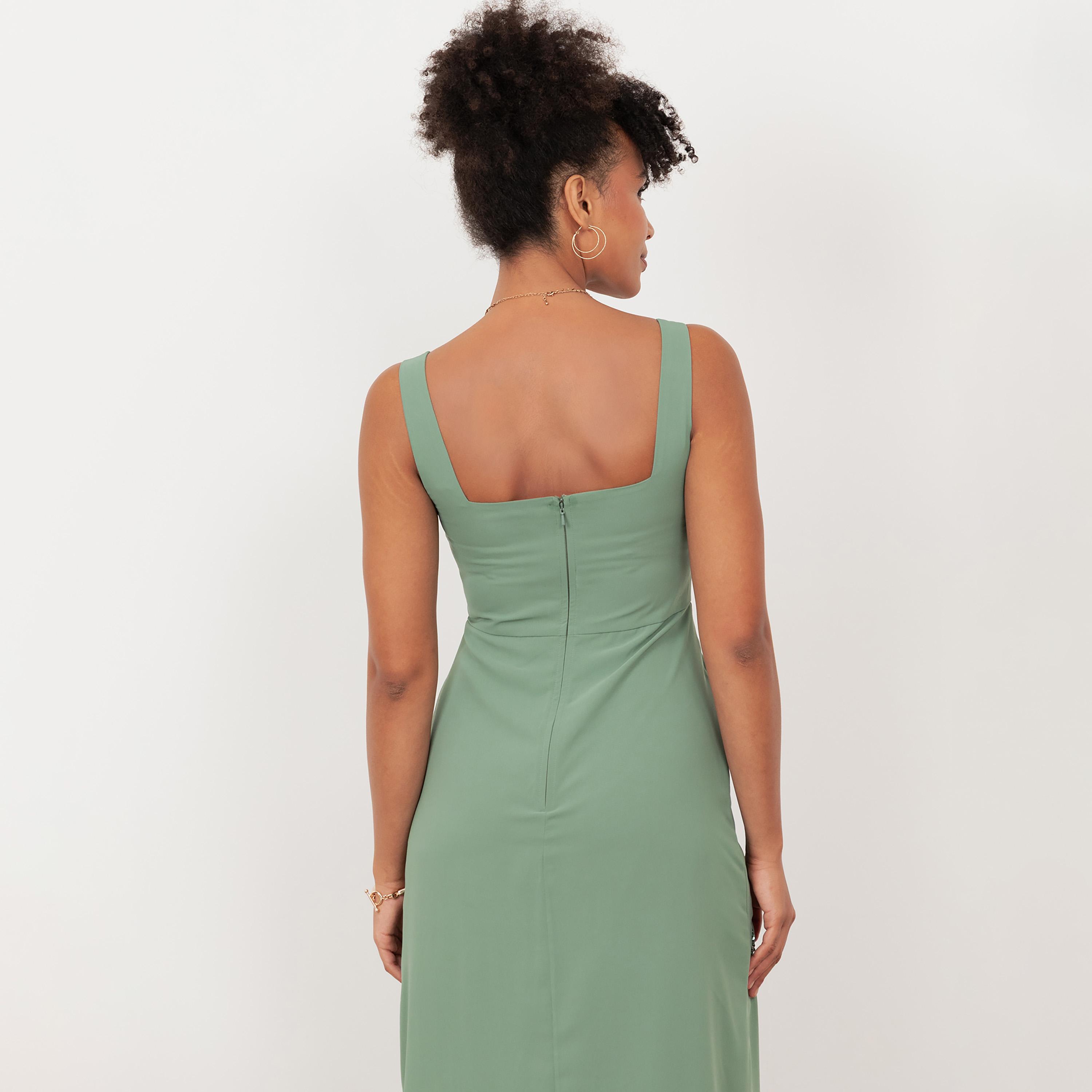 Maya Deluxe Deep Mint Sequined Georgette Square Neck Women's Midi Dress-women-clothing-dresses-image-4