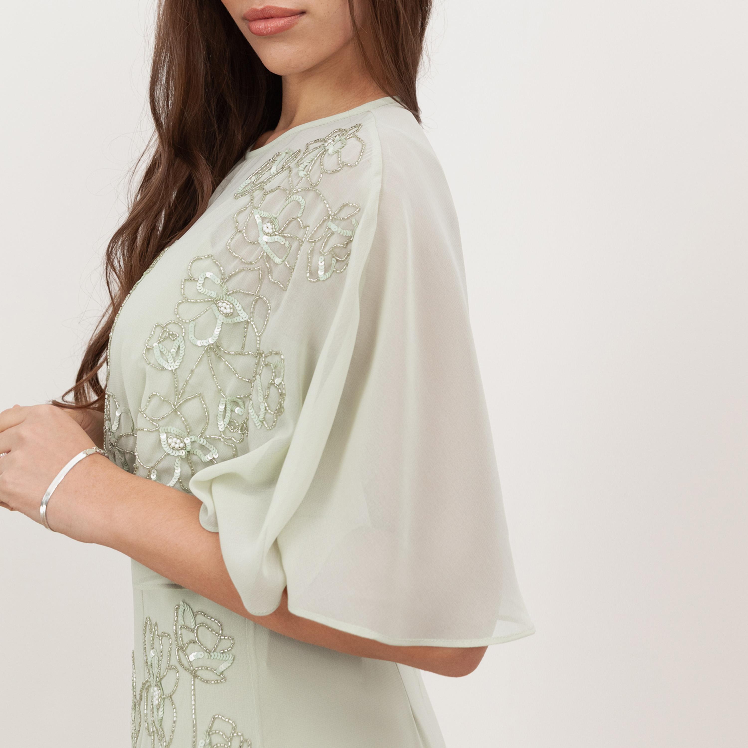 Maya Deluxe Meadow Green Sequined & Beaded Flutter Sleeves Column Women's Evening Maxi Dress-women-clothing-dresses-image-5
