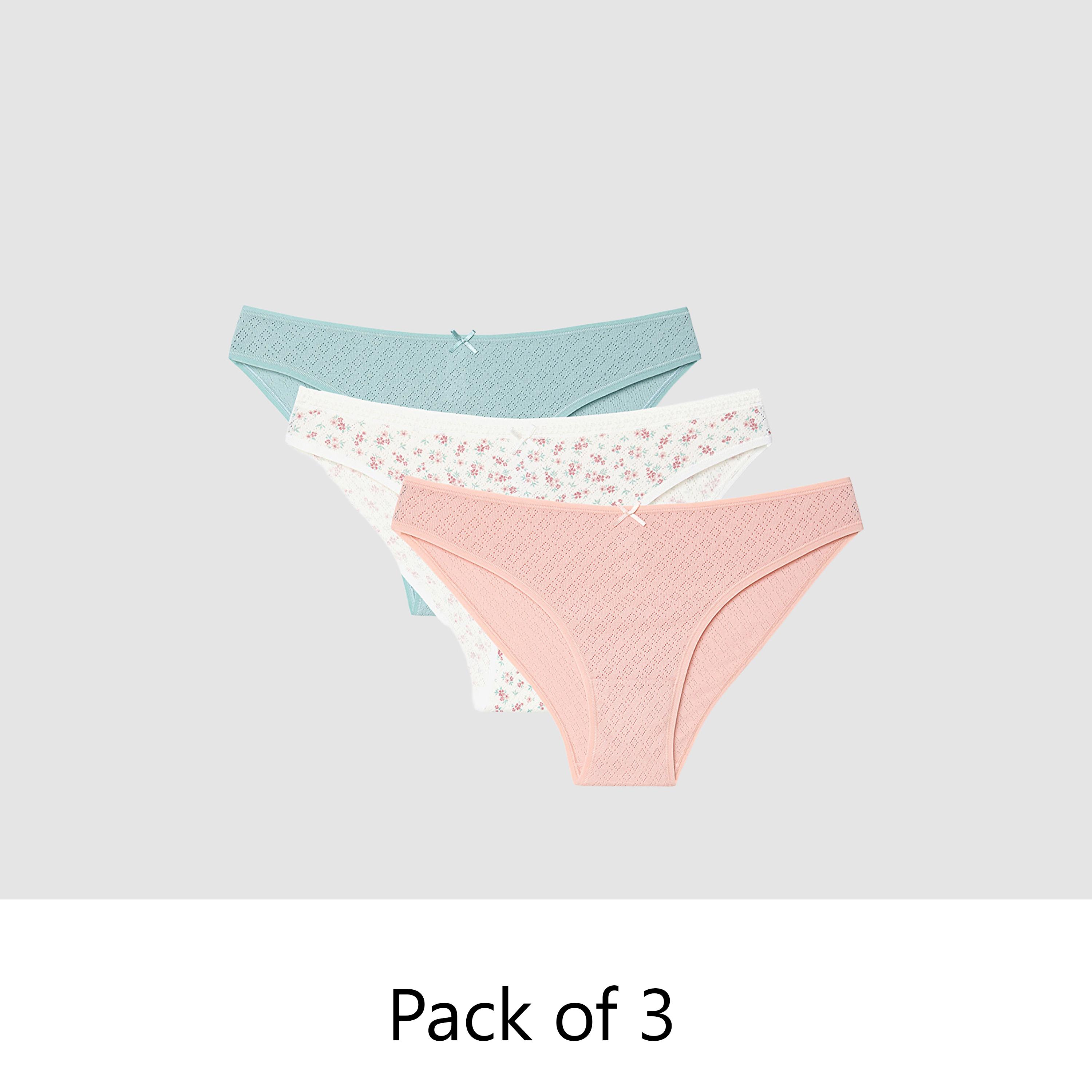 طقم من 3 قطع سروال داخلي نسائي قطني بنقشة زهور بتغطية متوسطة "بيكيني بريف" من بنتي-women-clothing-lingerie-panties-image-1