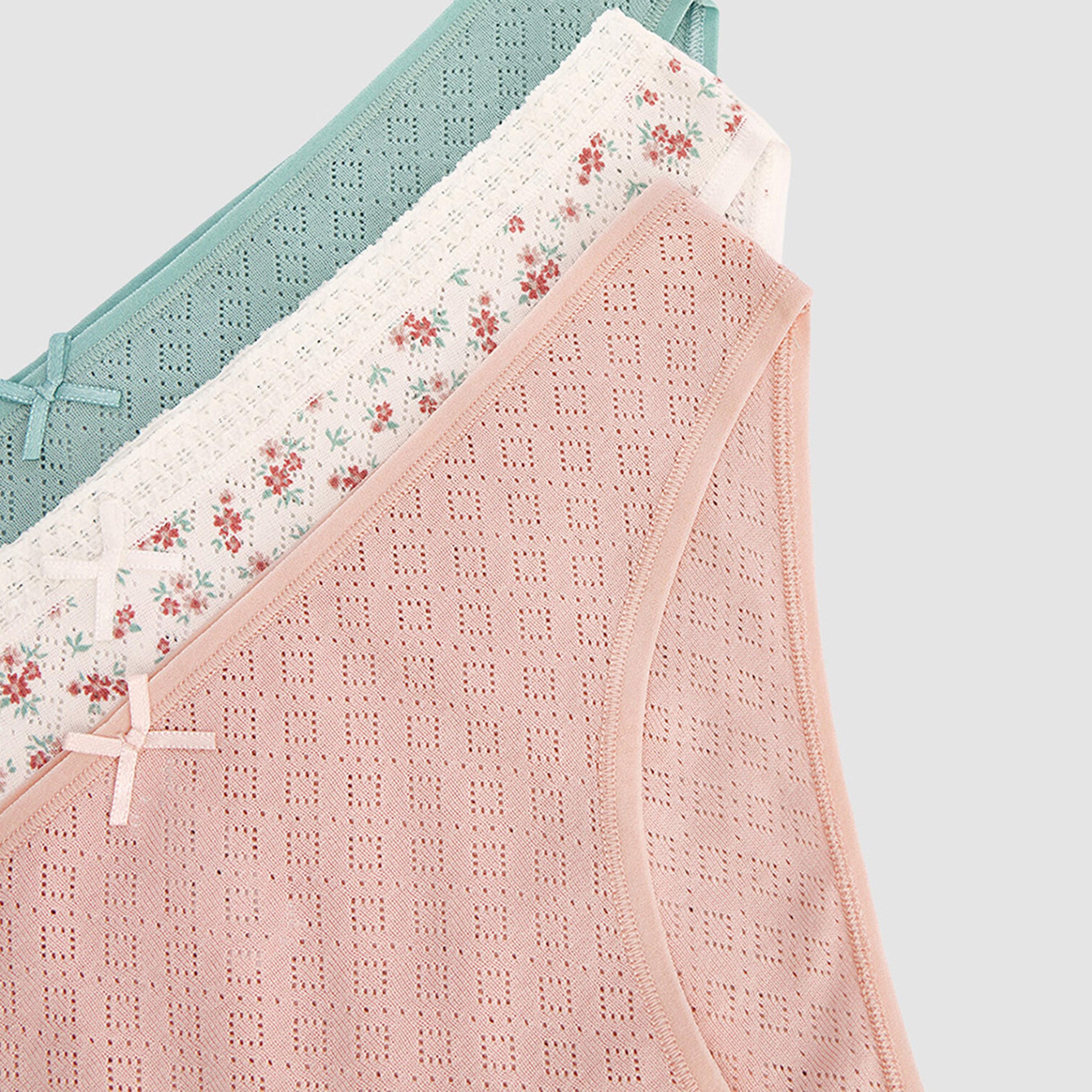 طقم من 3 قطع سروال داخلي نسائي قطني بنقشة زهور بتغطية متوسطة "بيكيني بريف" من بنتي-women-clothing-lingerie-panties-image-9