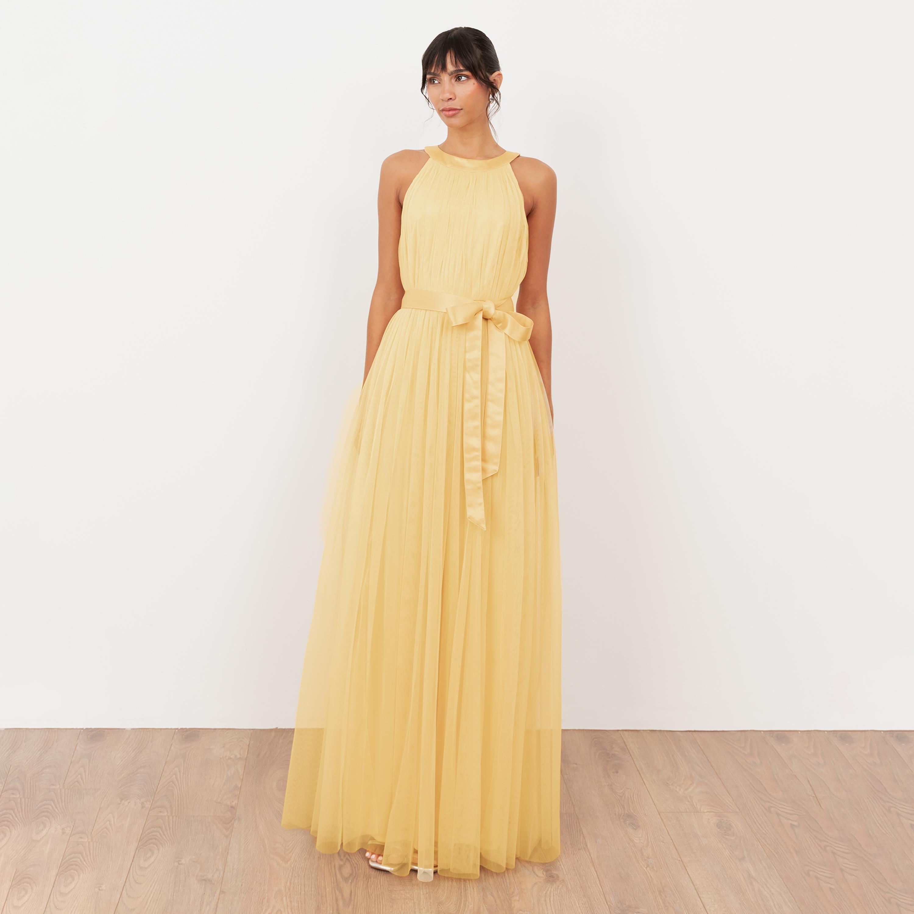 Anaya With Love Recycled Butter Yellow Tulle Halter Neck Fit & Flared Women's Evening Maxi Dress-women-clothing-dresses-image-1