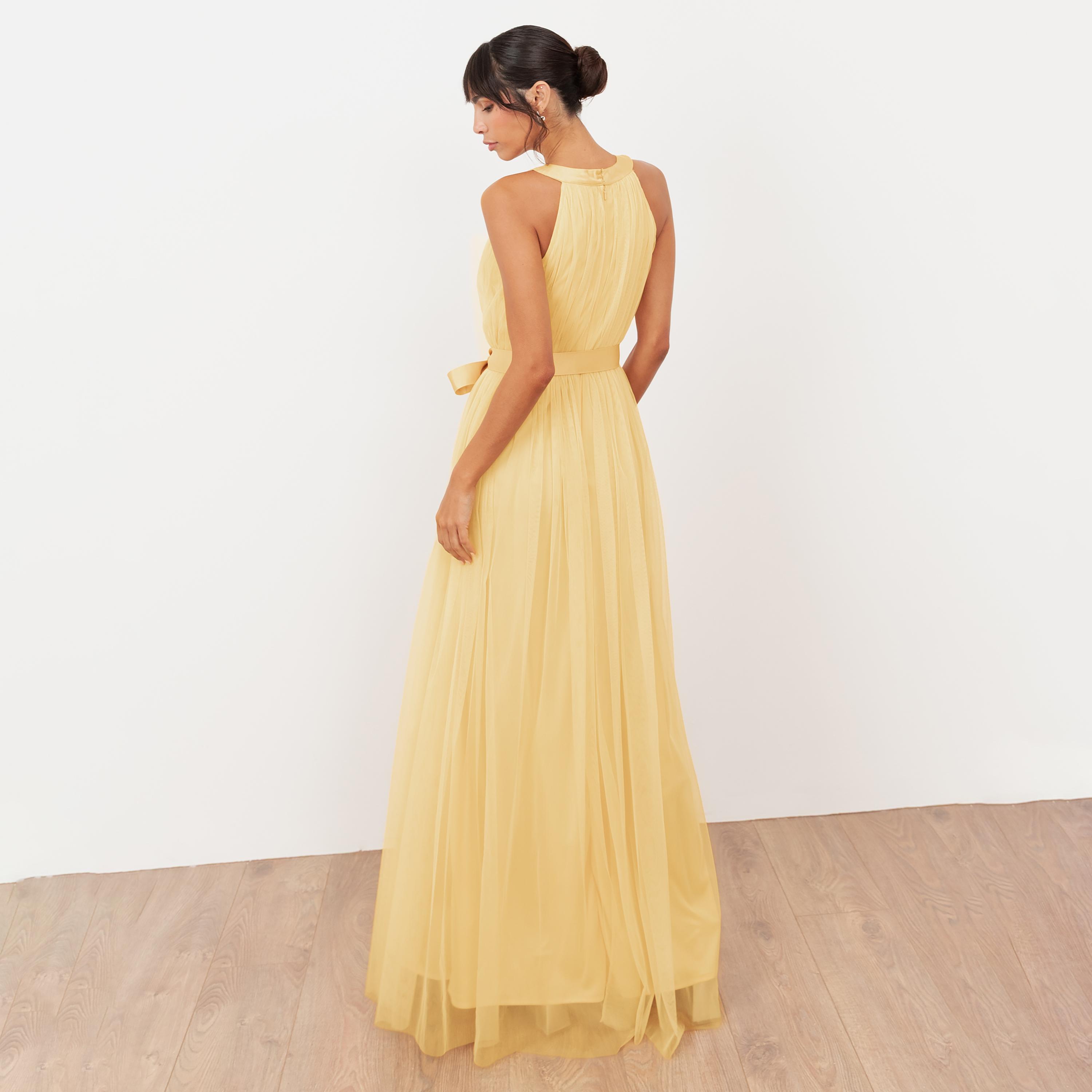 Anaya With Love Recycled Butter Yellow Tulle Halter Neck Fit & Flared Women's Evening Maxi Dress-women-clothing-dresses-image-2