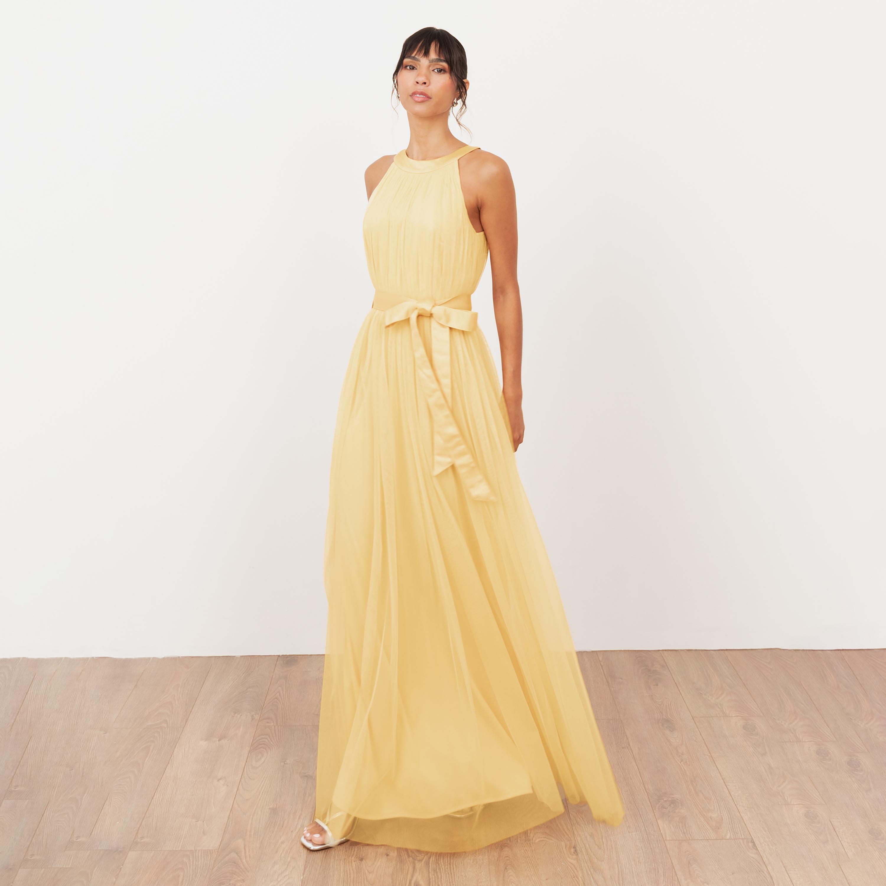 Anaya With Love Recycled Butter Yellow Tulle Halter Neck Fit & Flared Women's Evening Maxi Dress-women-clothing-dresses-image-3