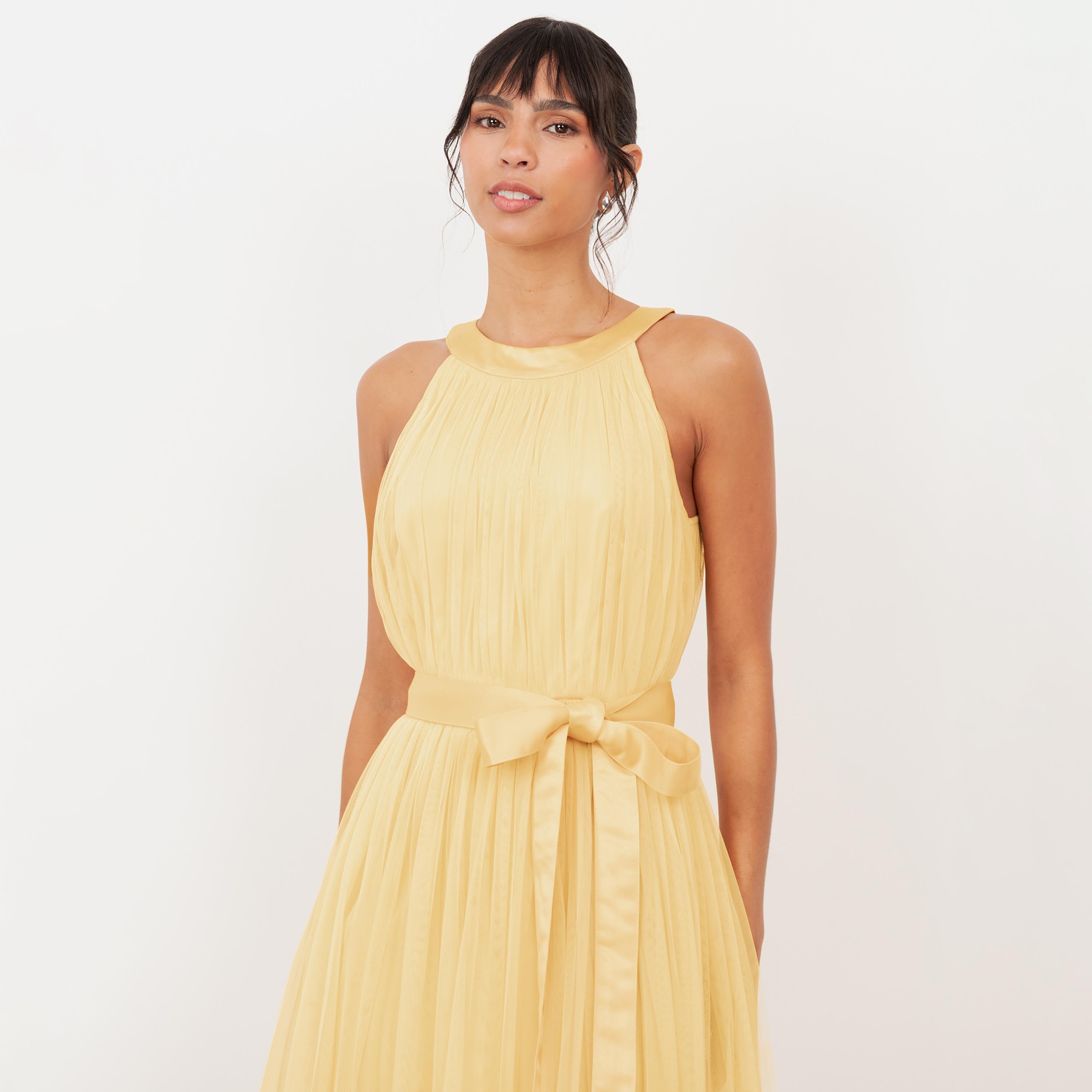 Anaya With Love Recycled Butter Yellow Tulle Halter Neck Fit & Flared Women's Evening Maxi Dress-women-clothing-dresses-image-4
