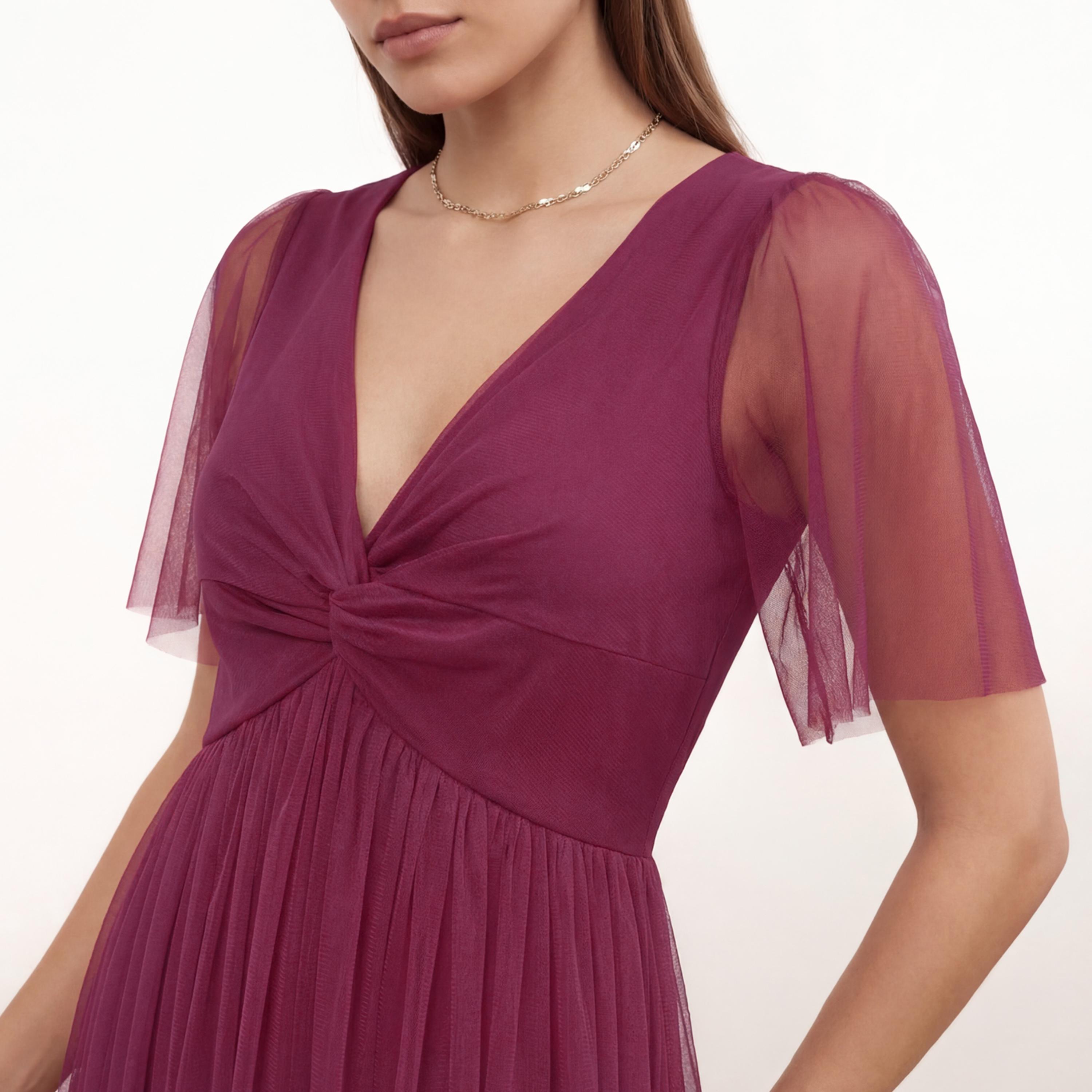 Anaya With Love Recycled Cerise Tulle Sheer Sleeves Fit & Flared Women's Maxi Dress-women-clothing-dresses-image-3