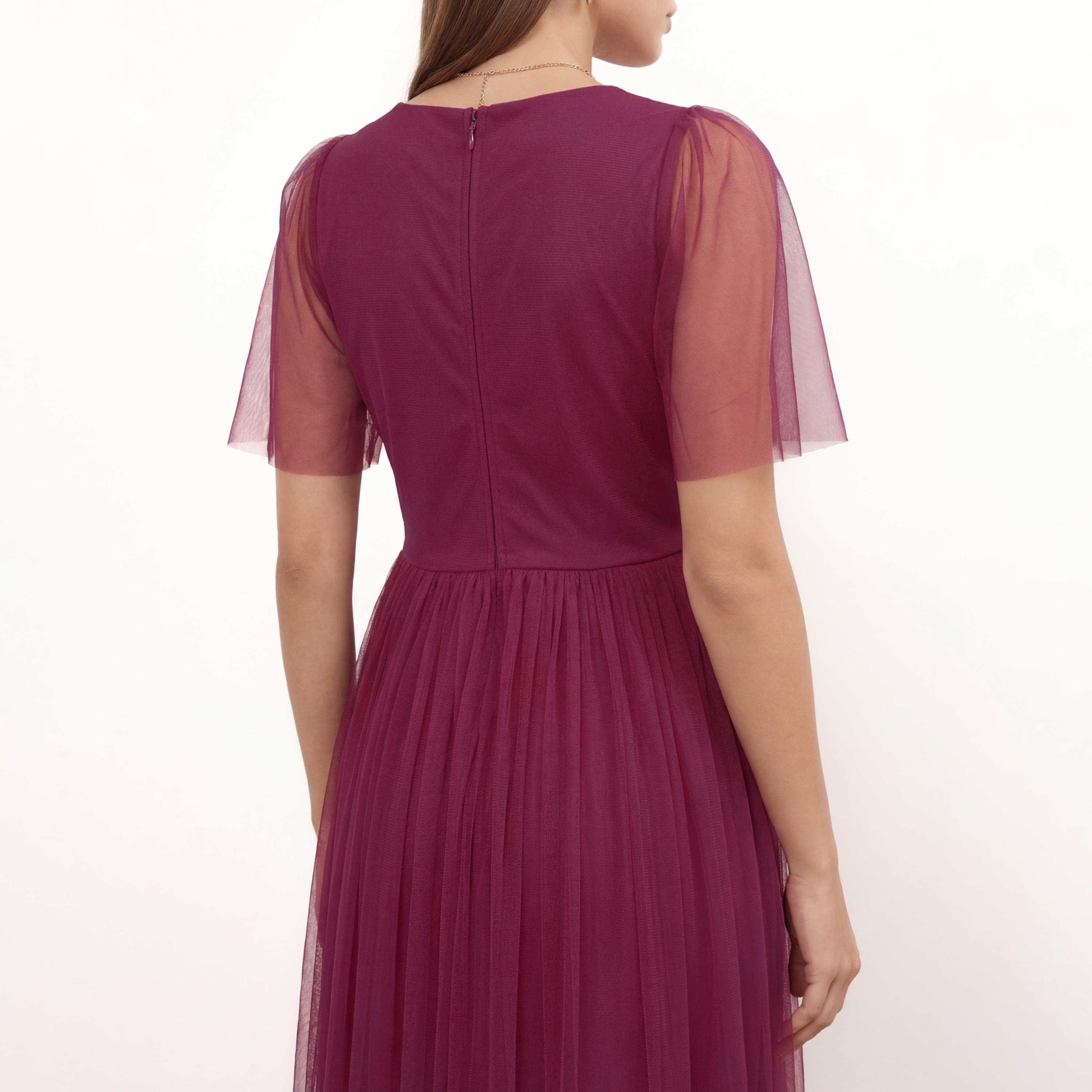 Anaya With Love Recycled Cerise Tulle Sheer Sleeves Fit & Flared Women's Maxi Dress-women-clothing-dresses-image-4