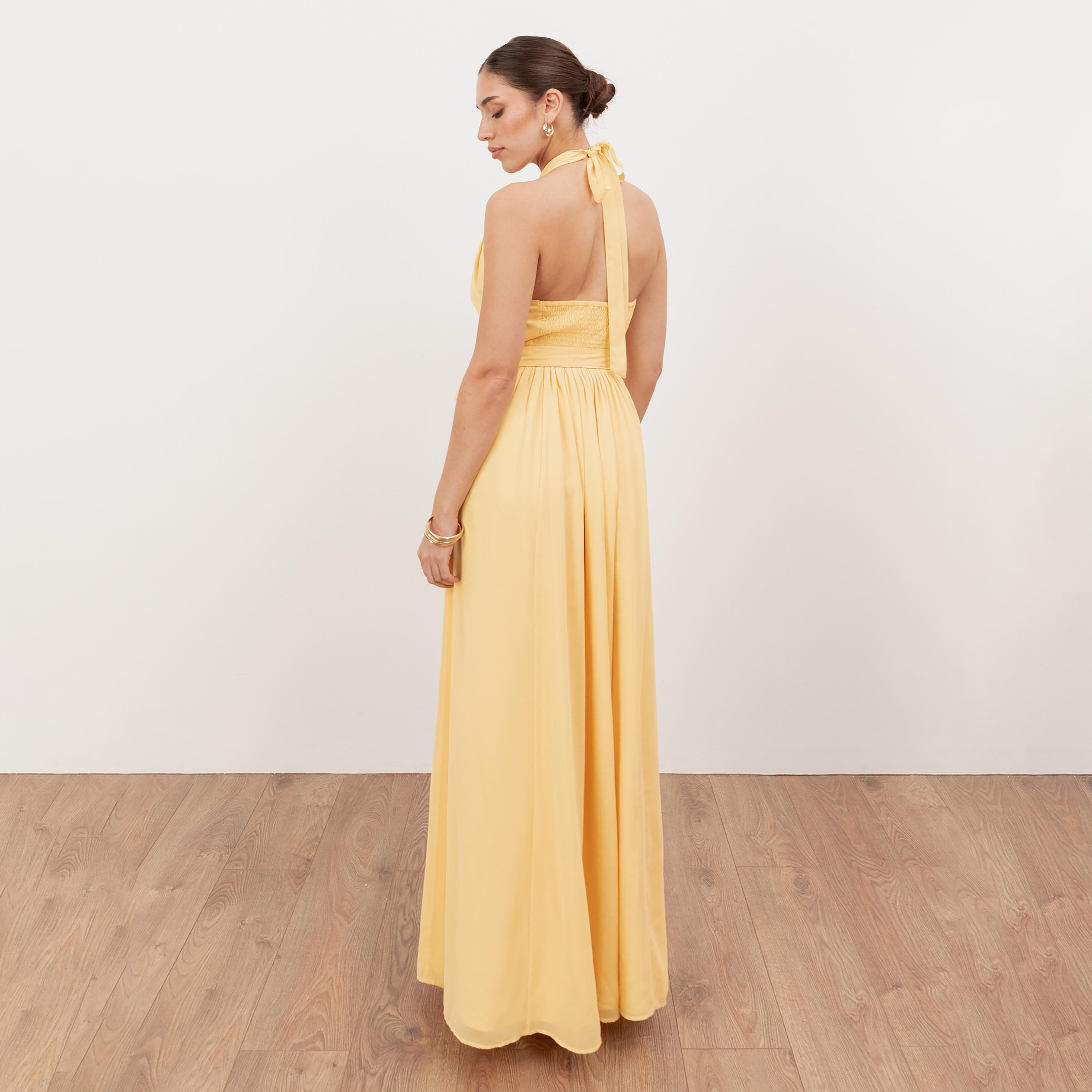 Anaya With Love Recycled Butter Yellow Georgette Halter Neck Fit & Flared Women's Maxi Dress-women-clothing-dresses-image-2