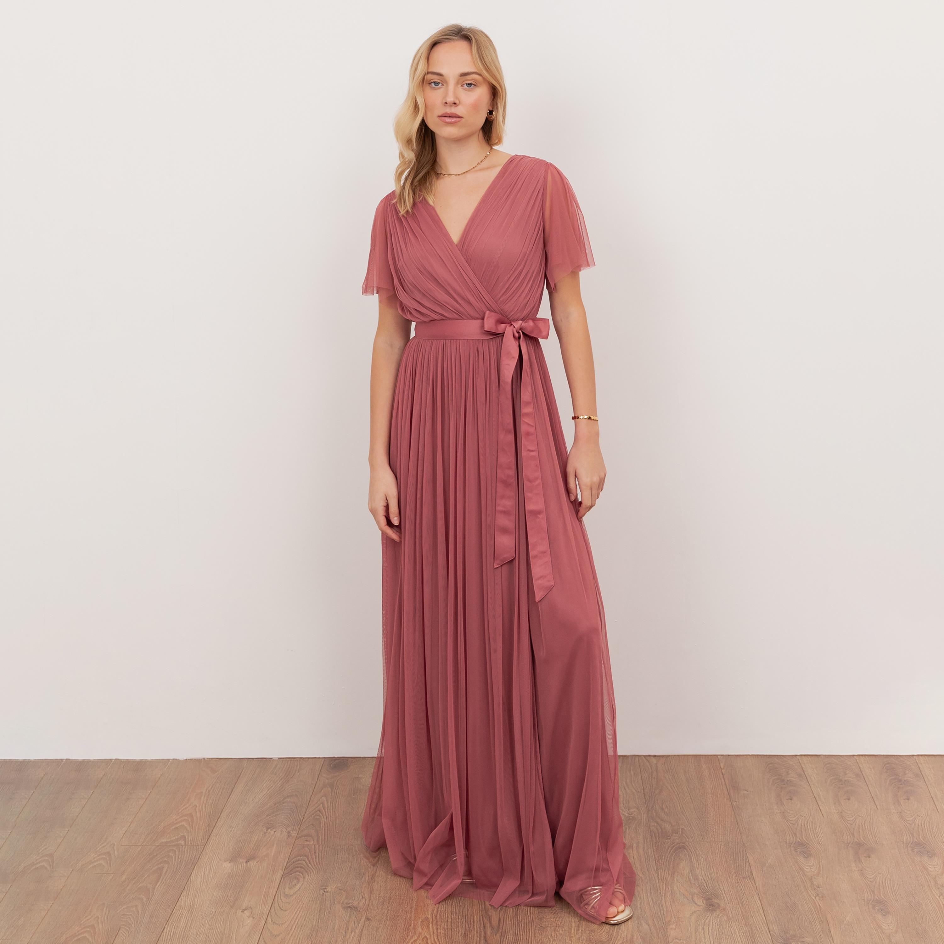 Anaya With Love Faded Rose Tulle Surplice Neck Flutter Sleeves Fit & Flared Women's Maxi Dress-women-clothing-dresses-image-1