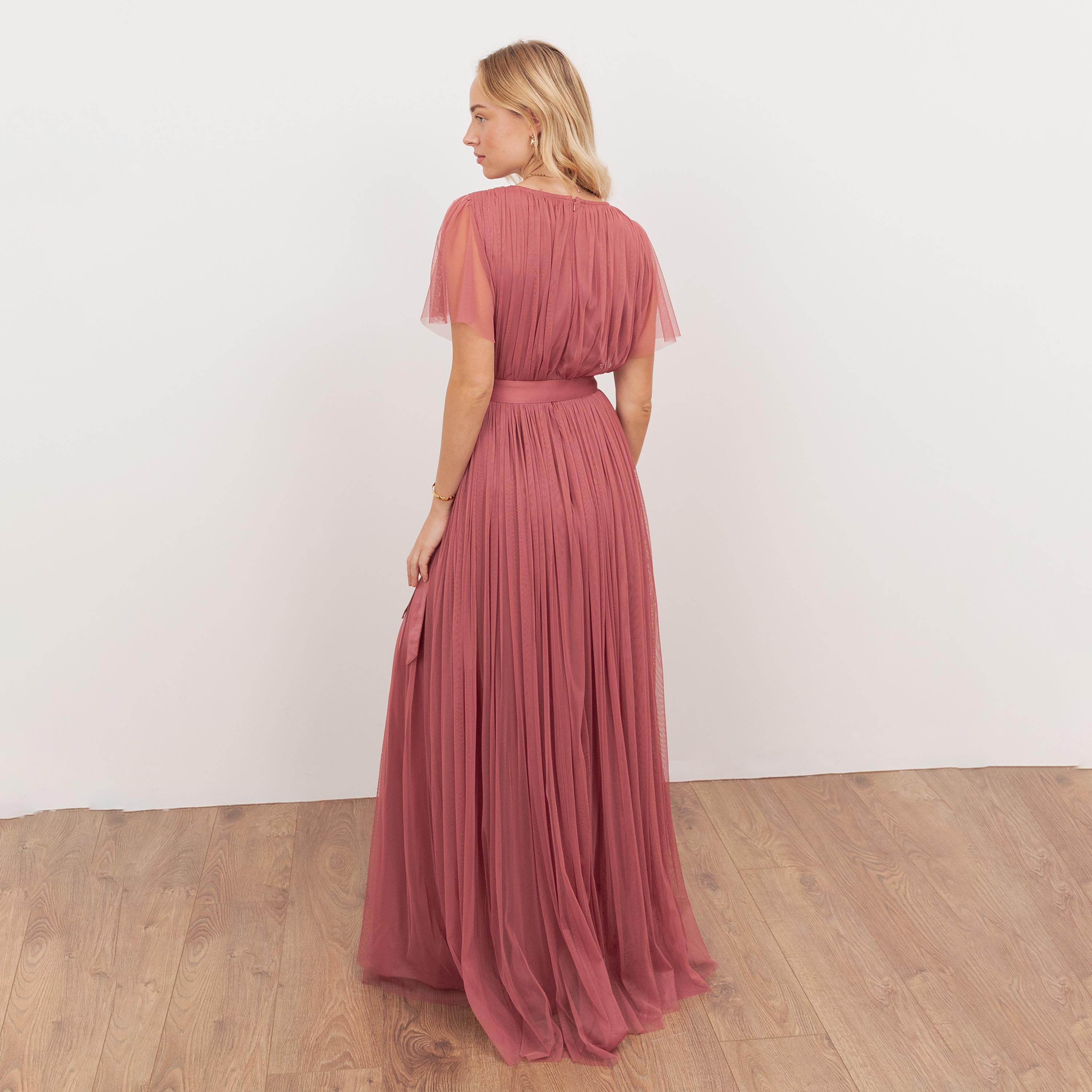 Anaya With Love Faded Rose Tulle Surplice Neck Flutter Sleeves Fit & Flared Women's Maxi Dress-women-clothing-dresses-image-2