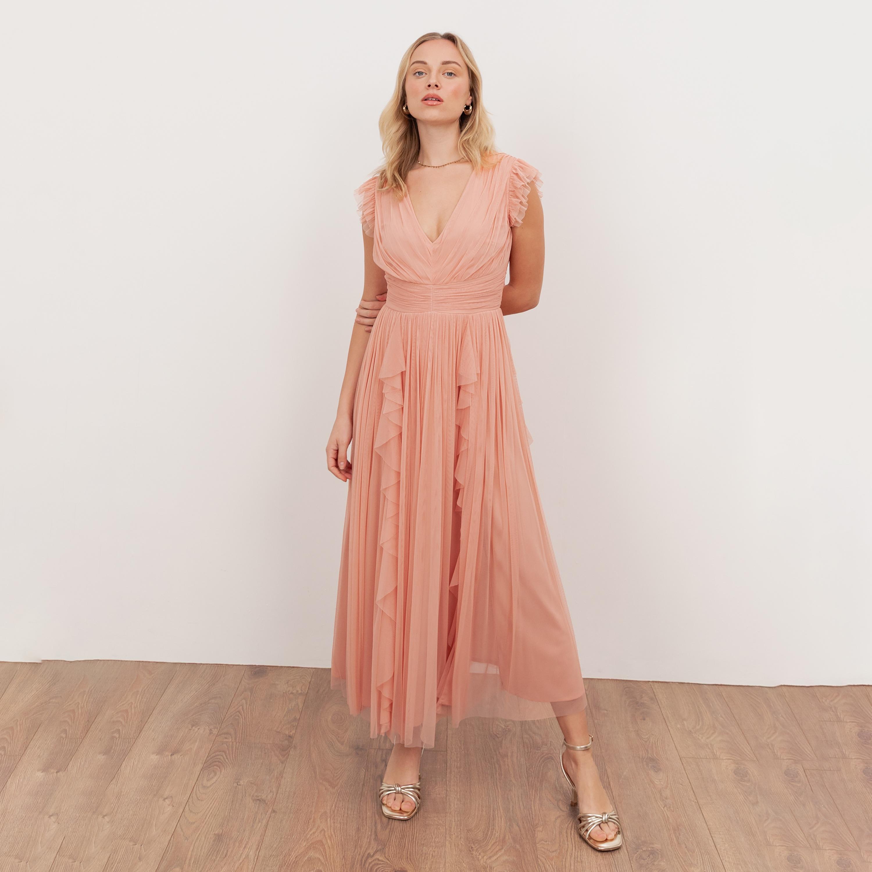 Anaya With Love Recycled Peach Tulle Fit & Flared Women's Maxi Dress-women-clothing-dresses-image-1