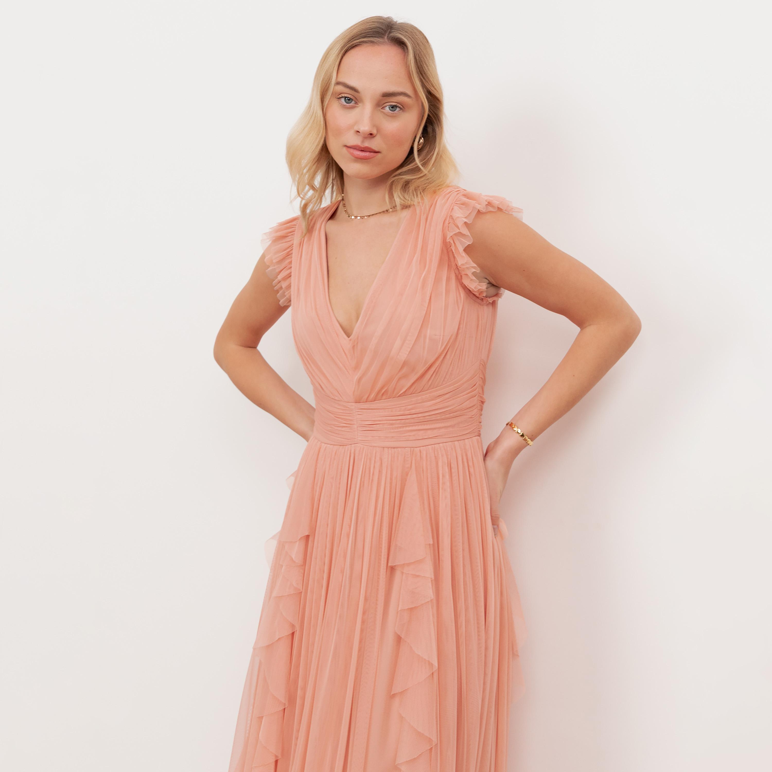 Anaya With Love Recycled Peach Tulle Fit & Flared Women's Maxi Dress-women-clothing-dresses-image-3