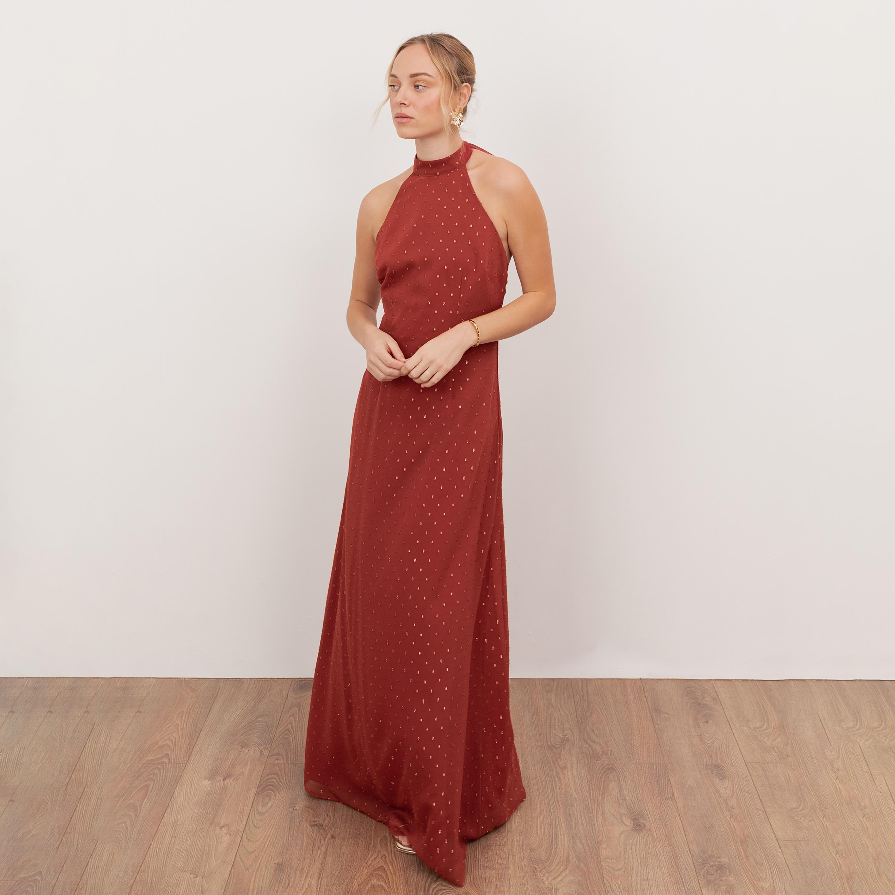 Anaya With Love Dobby georgette Halter Neck Women's Evening Maxi Dress-women-clothing-dresses-image-1