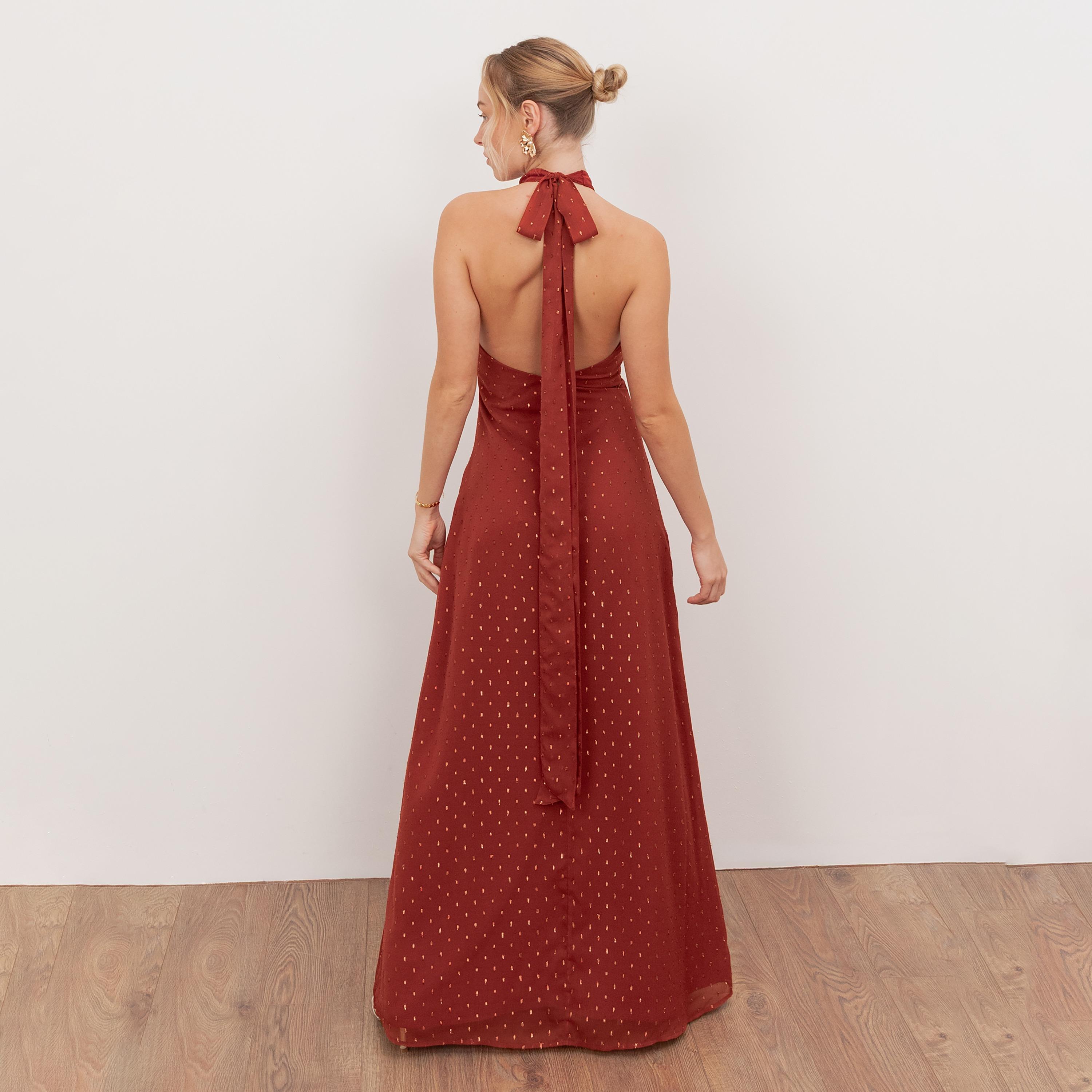 Anaya With Love Dobby georgette Halter Neck Women's Evening Maxi Dress-women-clothing-dresses-image-2