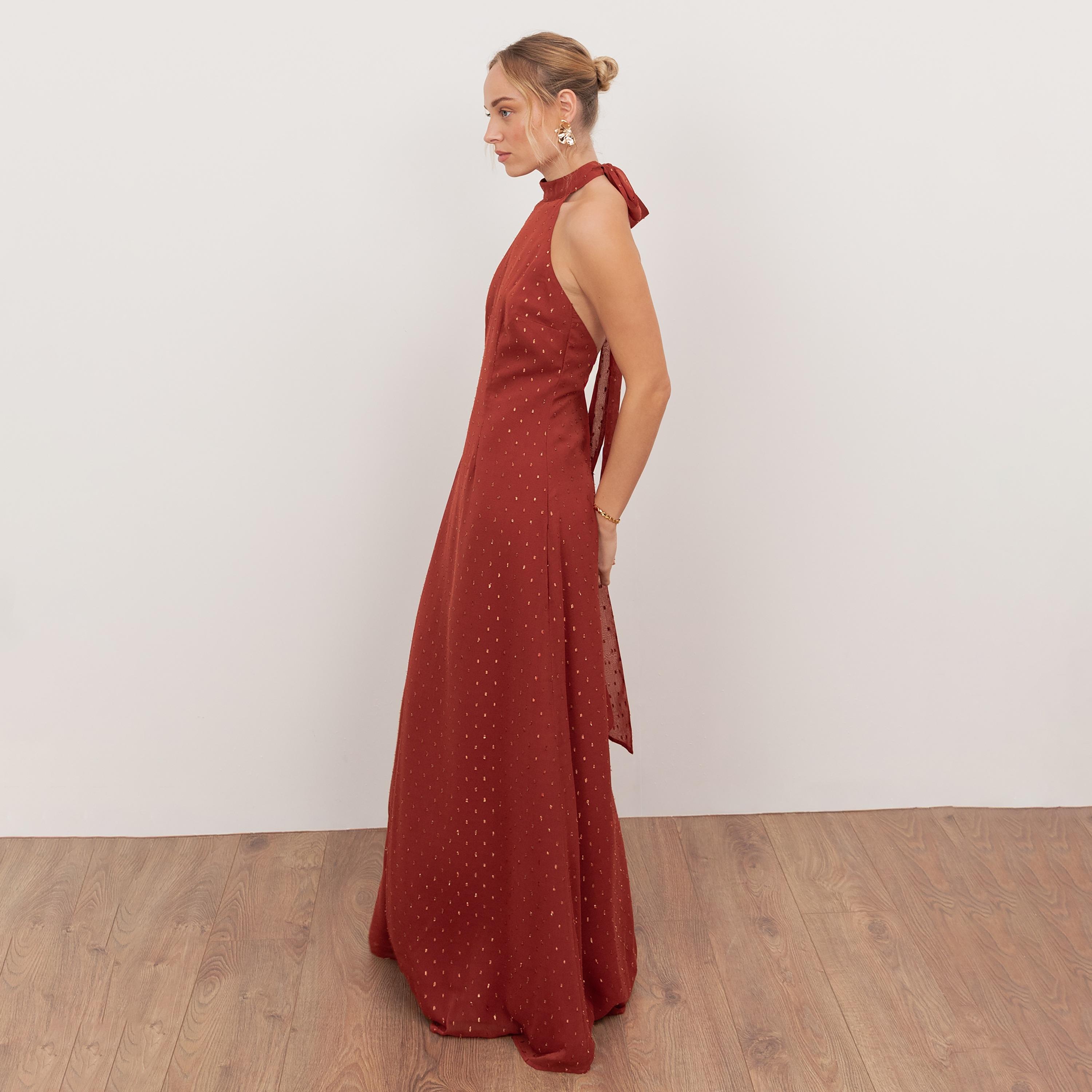 Anaya With Love Dobby georgette Halter Neck Women's Evening Maxi Dress-women-clothing-dresses-image-3