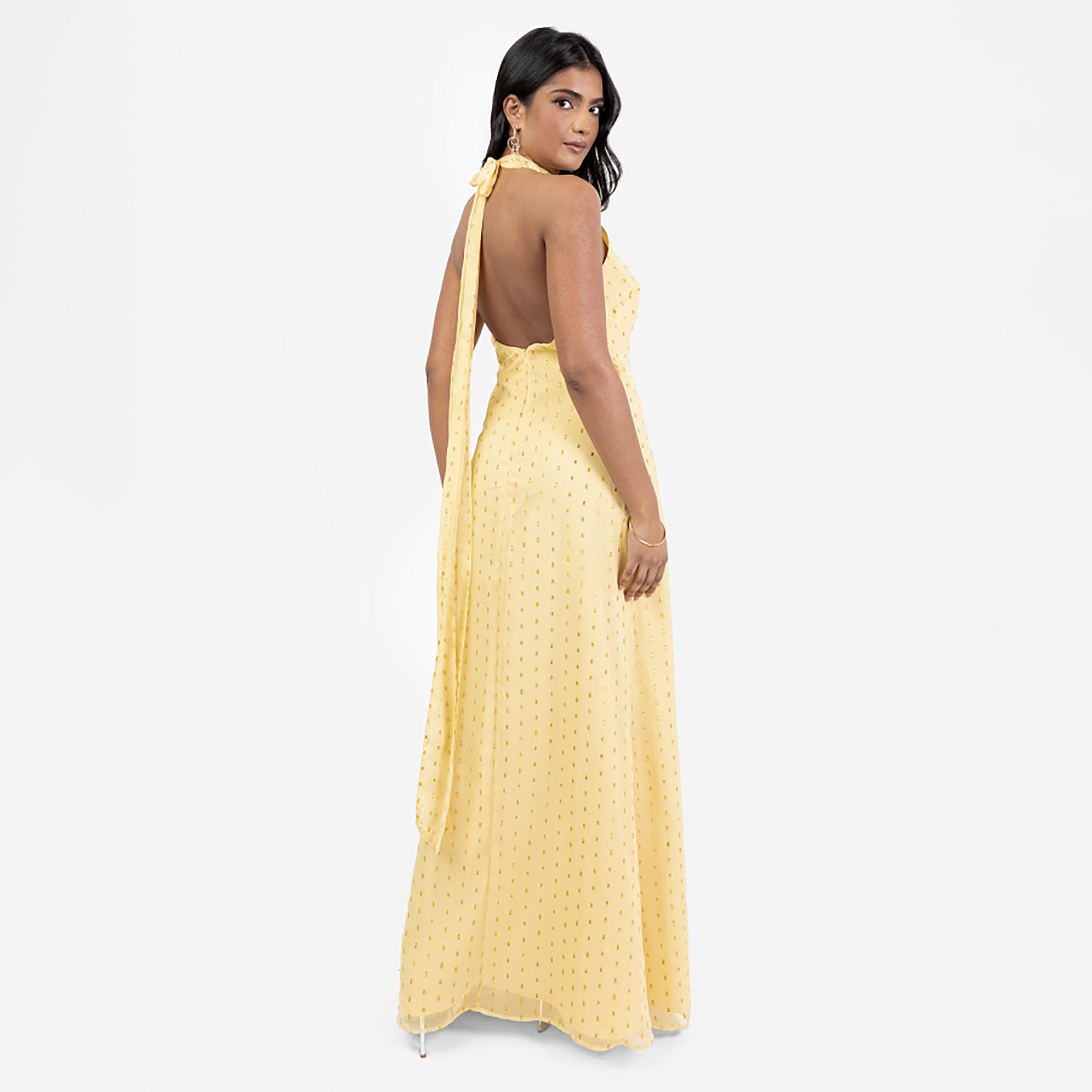 Anaya With Love Dobby georgette Halter Neck Women's Evening Maxi Dress-women-clothing-dresses-image-2