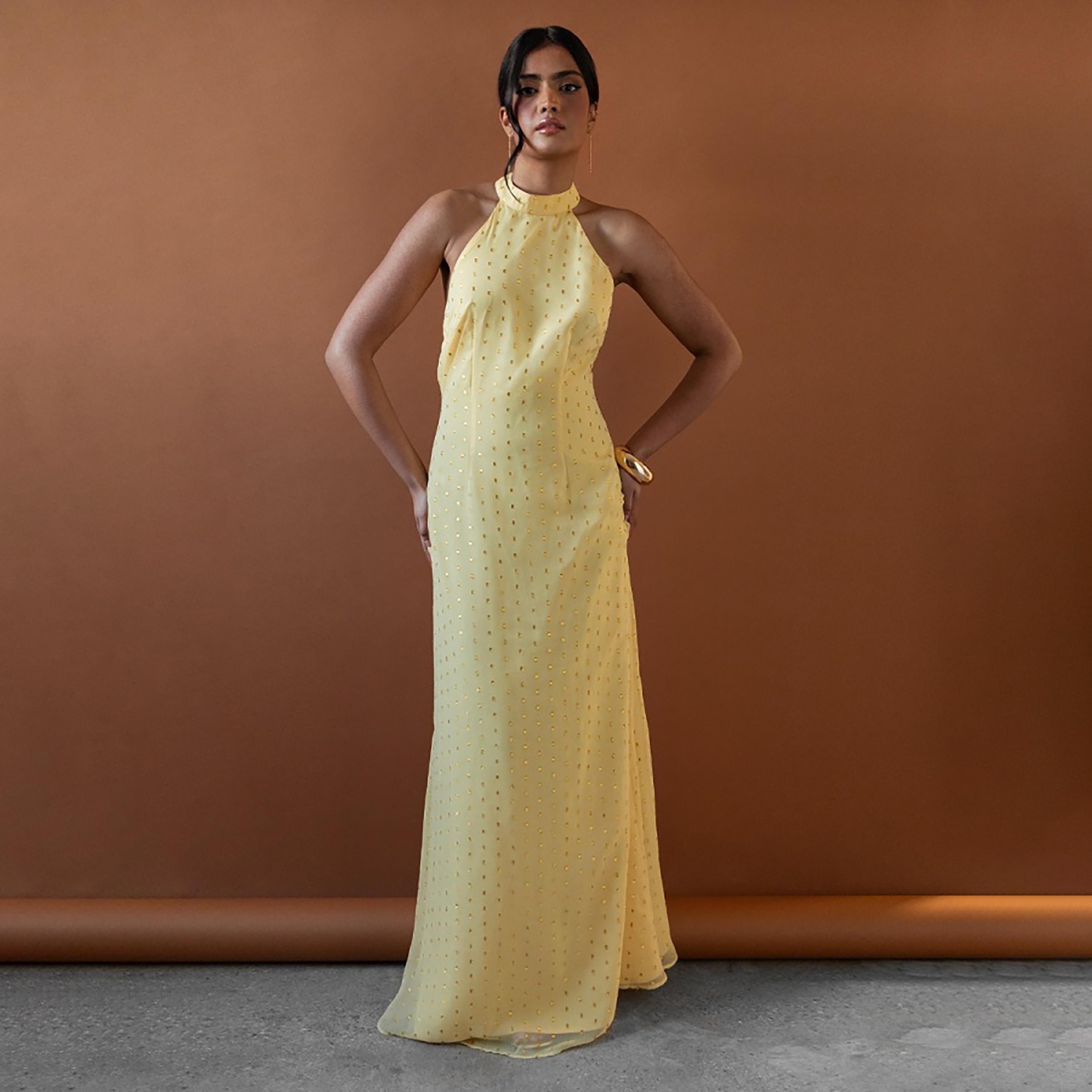 Anaya With Love Dobby georgette Halter Neck Women's Evening Maxi Dress-women-clothing-dresses-image-3
