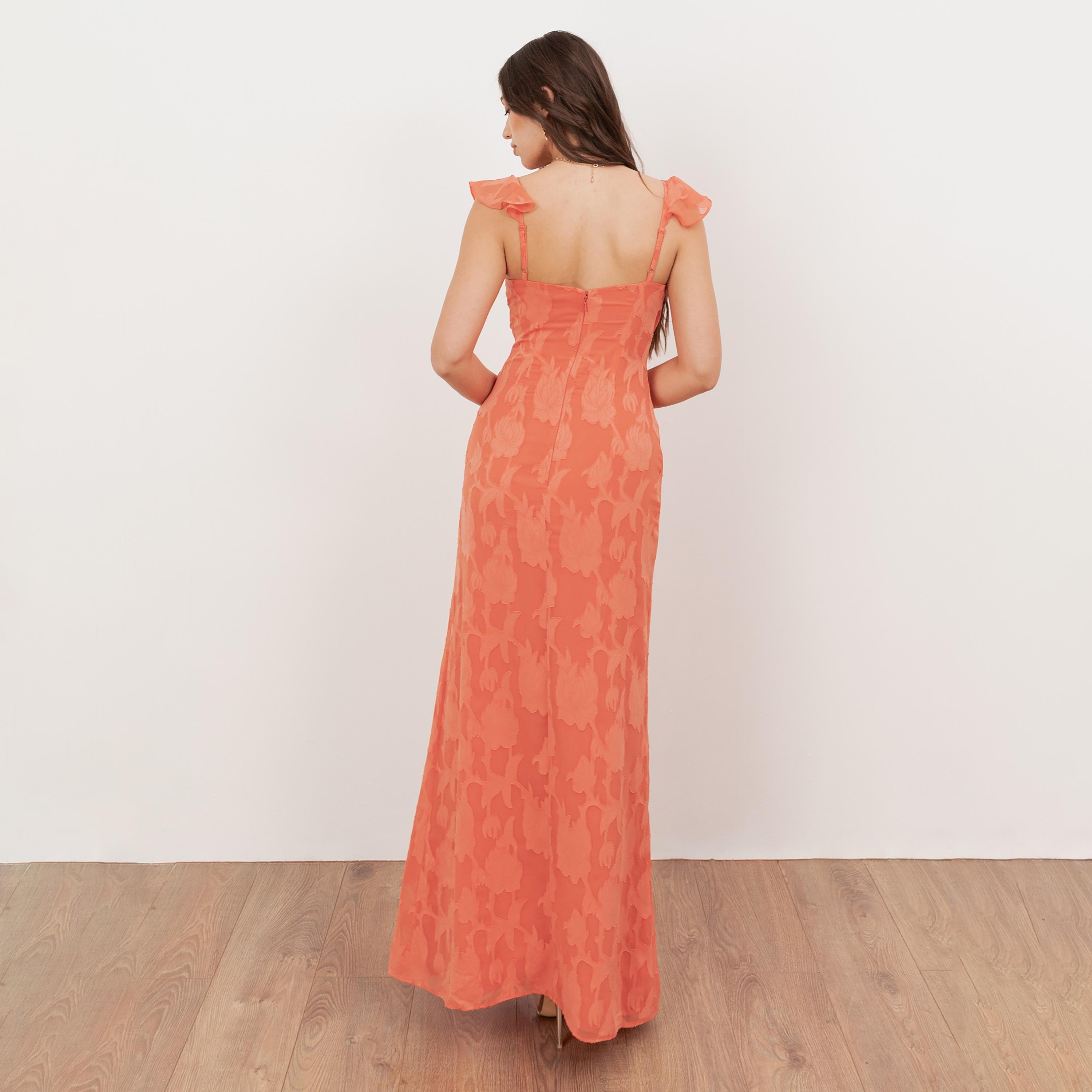 Anaya With Love Recycled Coral Burnout Floral Georgette Slit Women's Maxi Dress-women-clothing-dresses-image-2