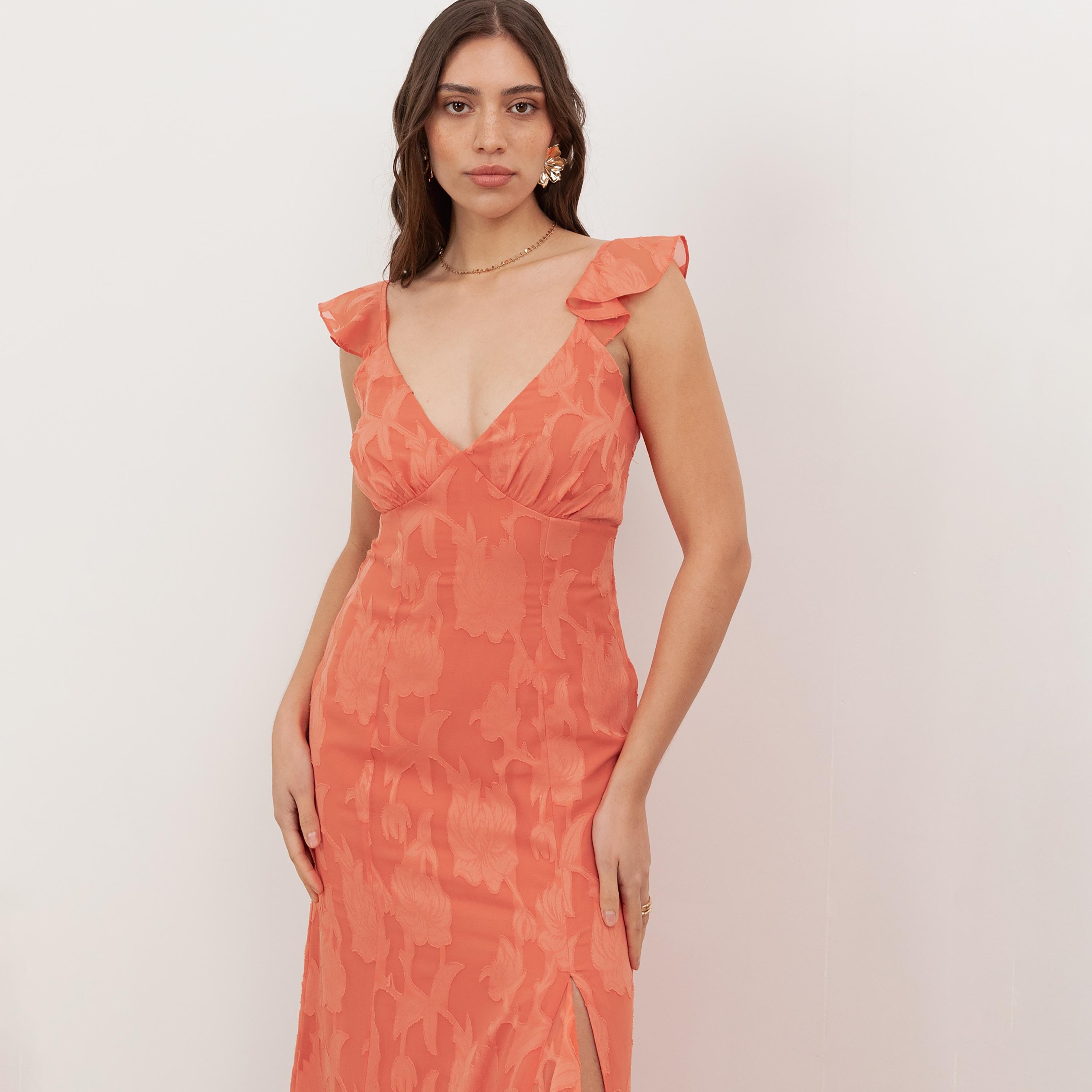 Anaya With Love Recycled Coral Burnout Floral Georgette Slit Women's Maxi Dress-women-clothing-dresses-image-3
