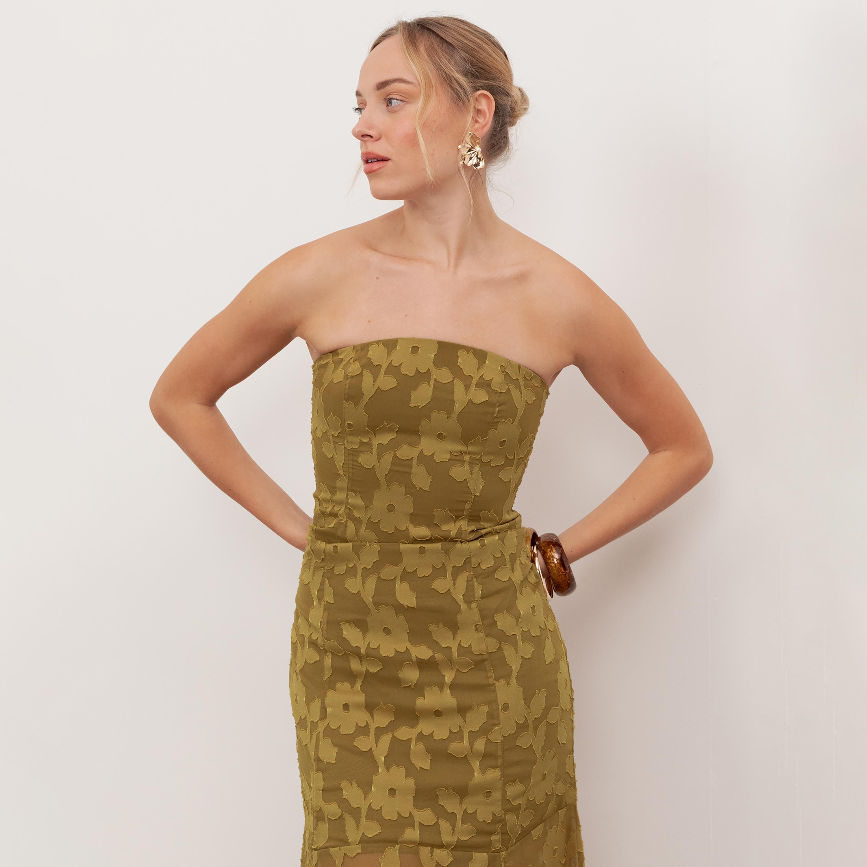 Anaya With Love Recycled Golden Olive Burnout Floral Chiffon Strapless Bandeau Women's Maxi Dress-women-clothing-dresses-image-4