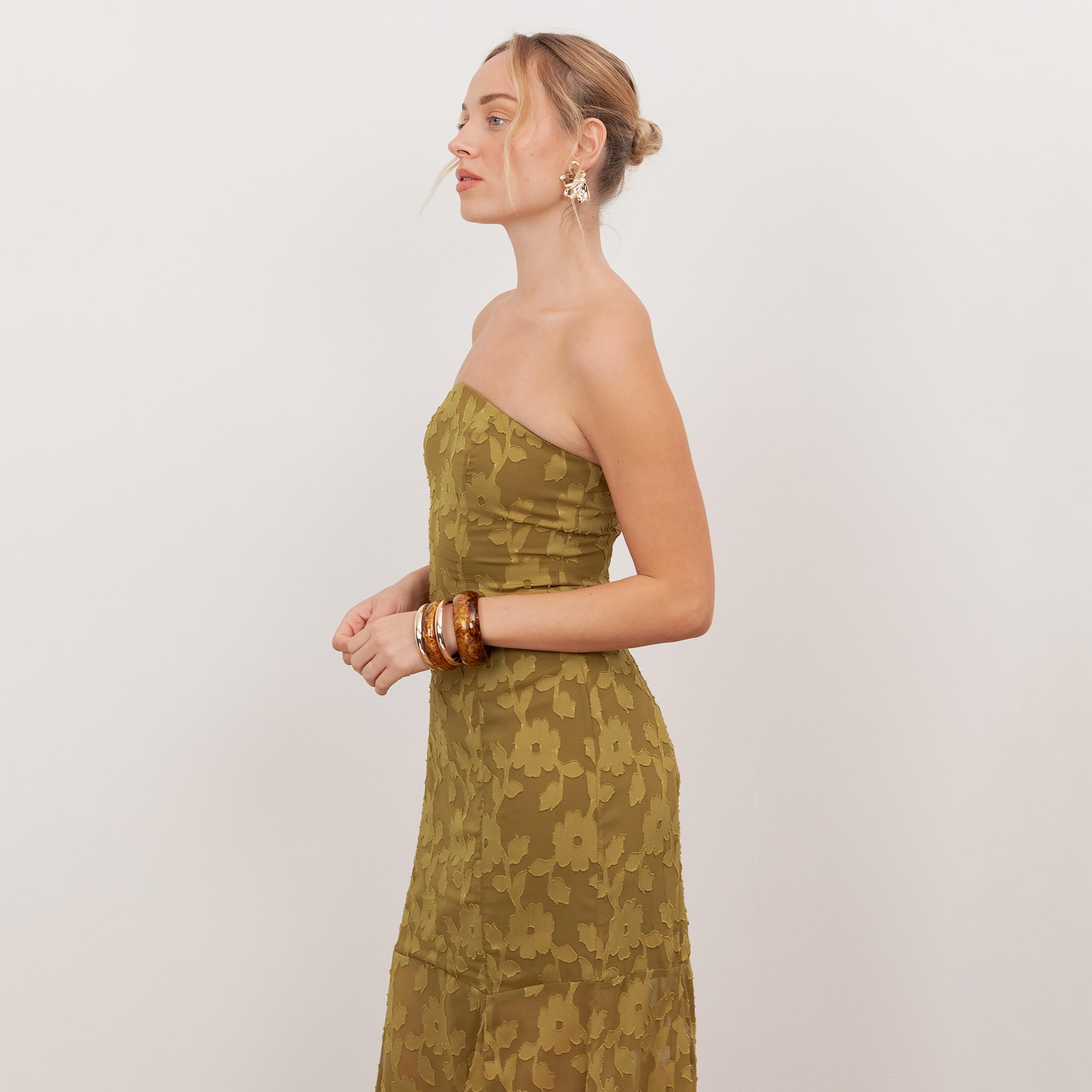 Anaya With Love Recycled Golden Olive Burnout Floral Chiffon Strapless Bandeau Women's Maxi Dress-women-clothing-dresses-image-5