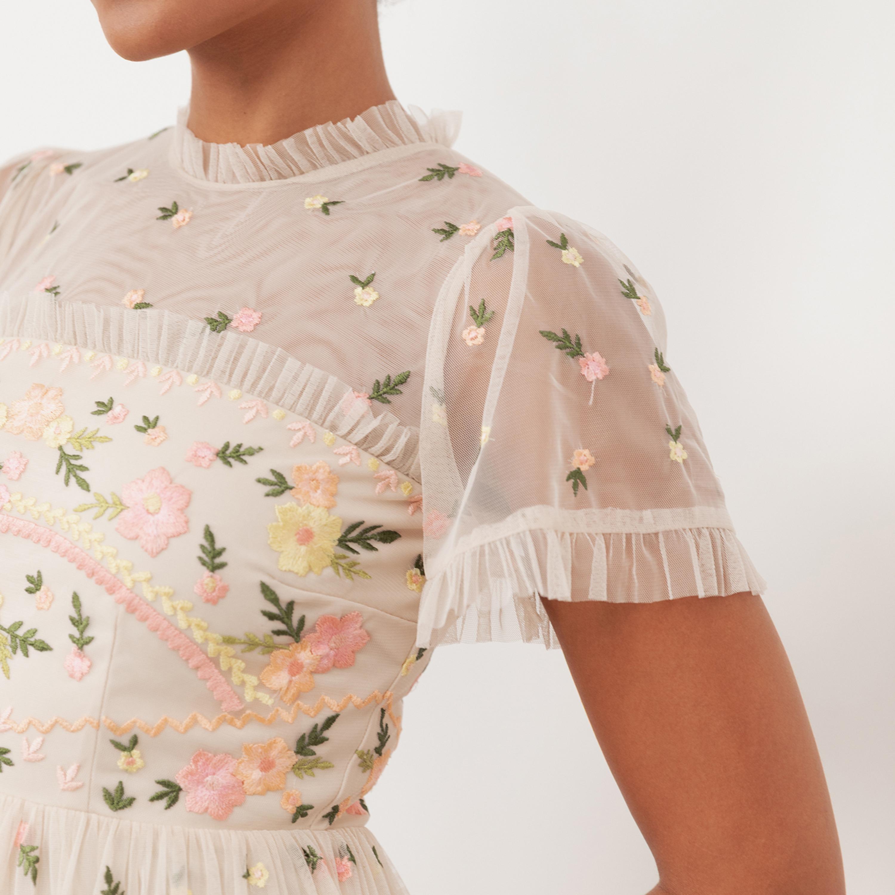 Maya Deluxe Multi Embroidered Tulle Ruffle Neck Tiered Women's Mini Dress-women-clothing-dresses-image-3