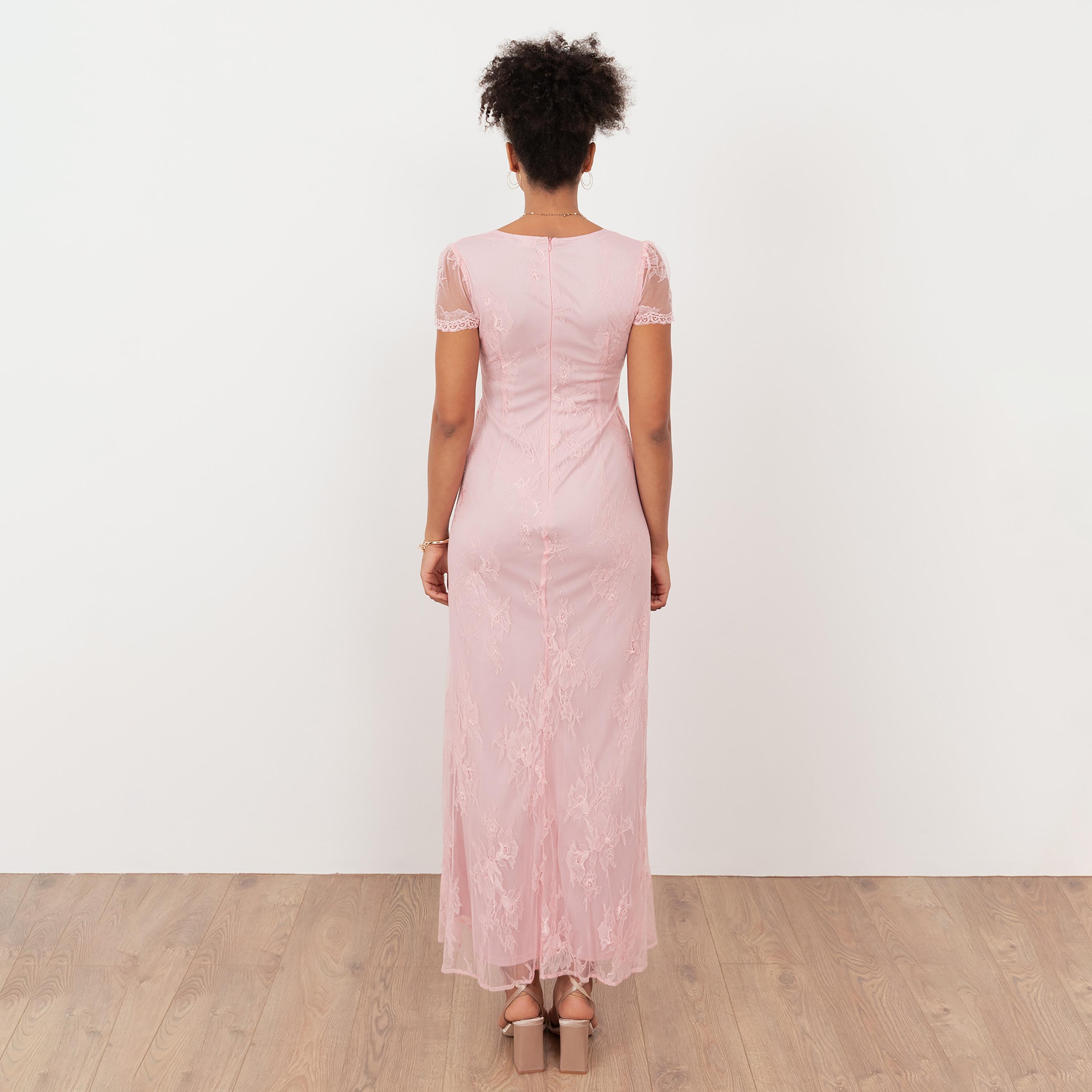 Maya Deluxe Soft Pink All-Over Lace Cap Sleeves Women's Maxi Dress-women-clothing-dresses-image-2
