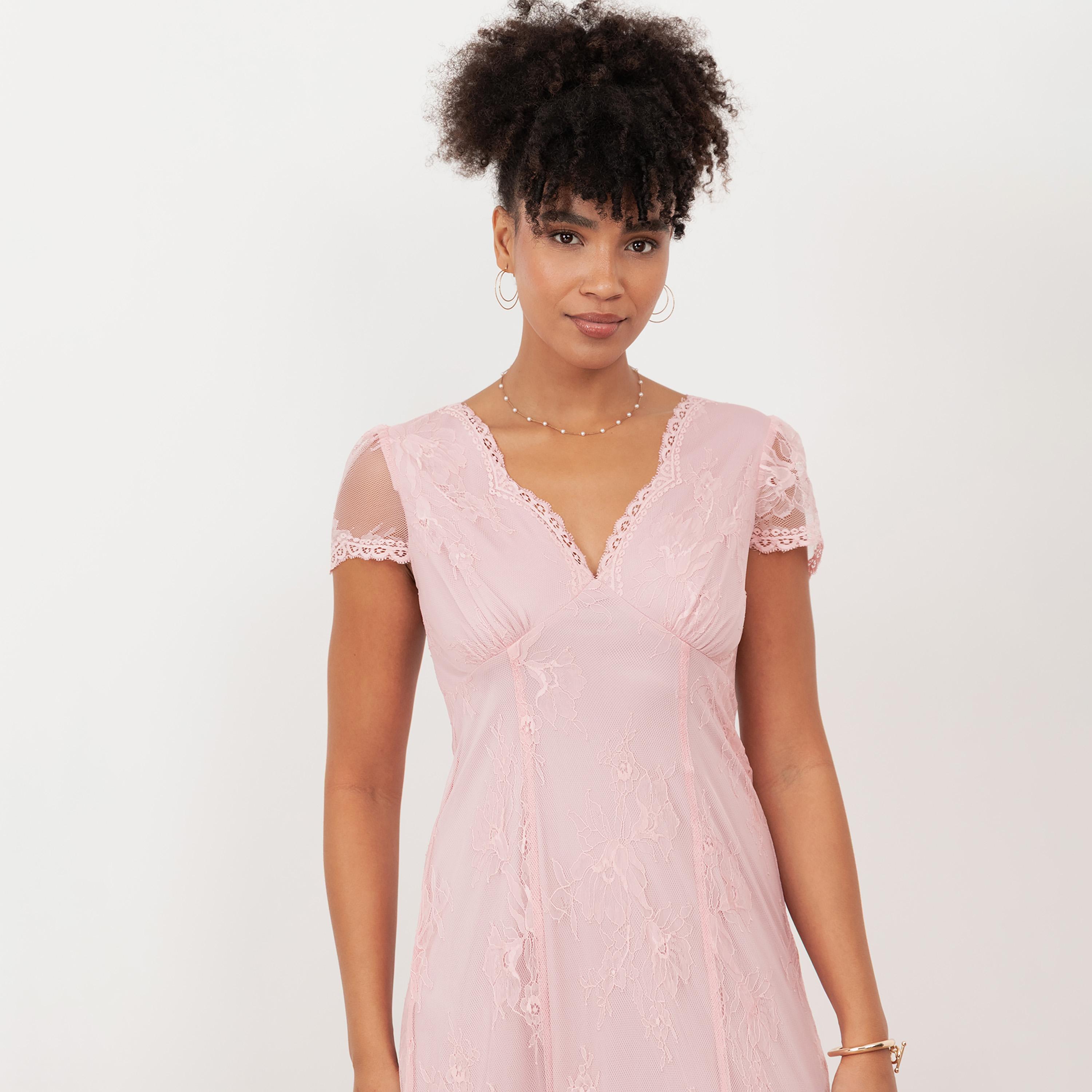 Maya Deluxe Soft Pink All-Over Lace Cap Sleeves Women's Maxi Dress-women-clothing-dresses-image-3