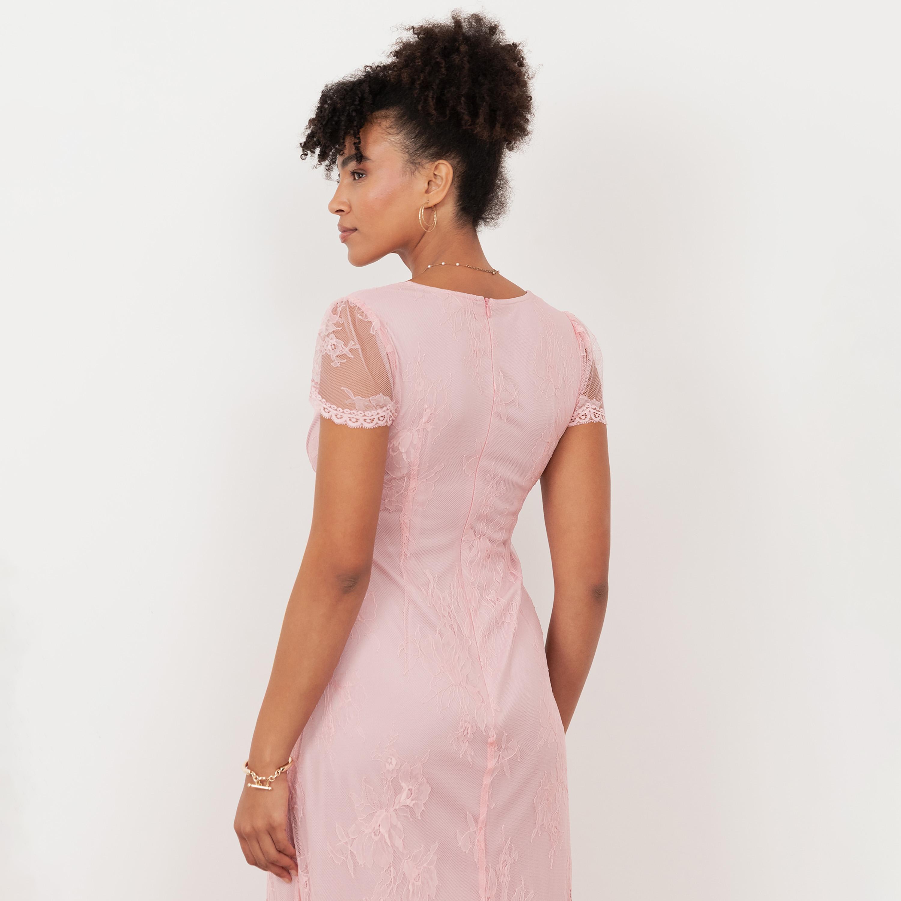 Maya Deluxe Soft Pink All-Over Lace Cap Sleeves Women's Maxi Dress-women-clothing-dresses-image-4