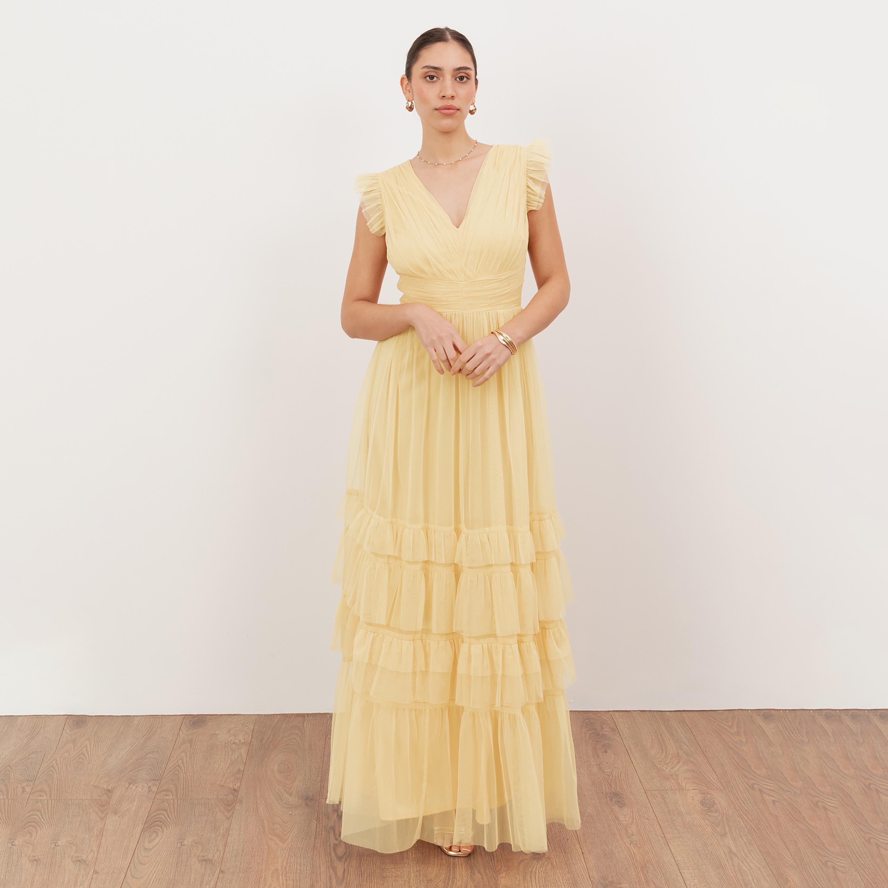 Anaya With Love Butter Yellow Tulle Ruffled Women's Maxi Dress-women-clothing-dresses-image-1