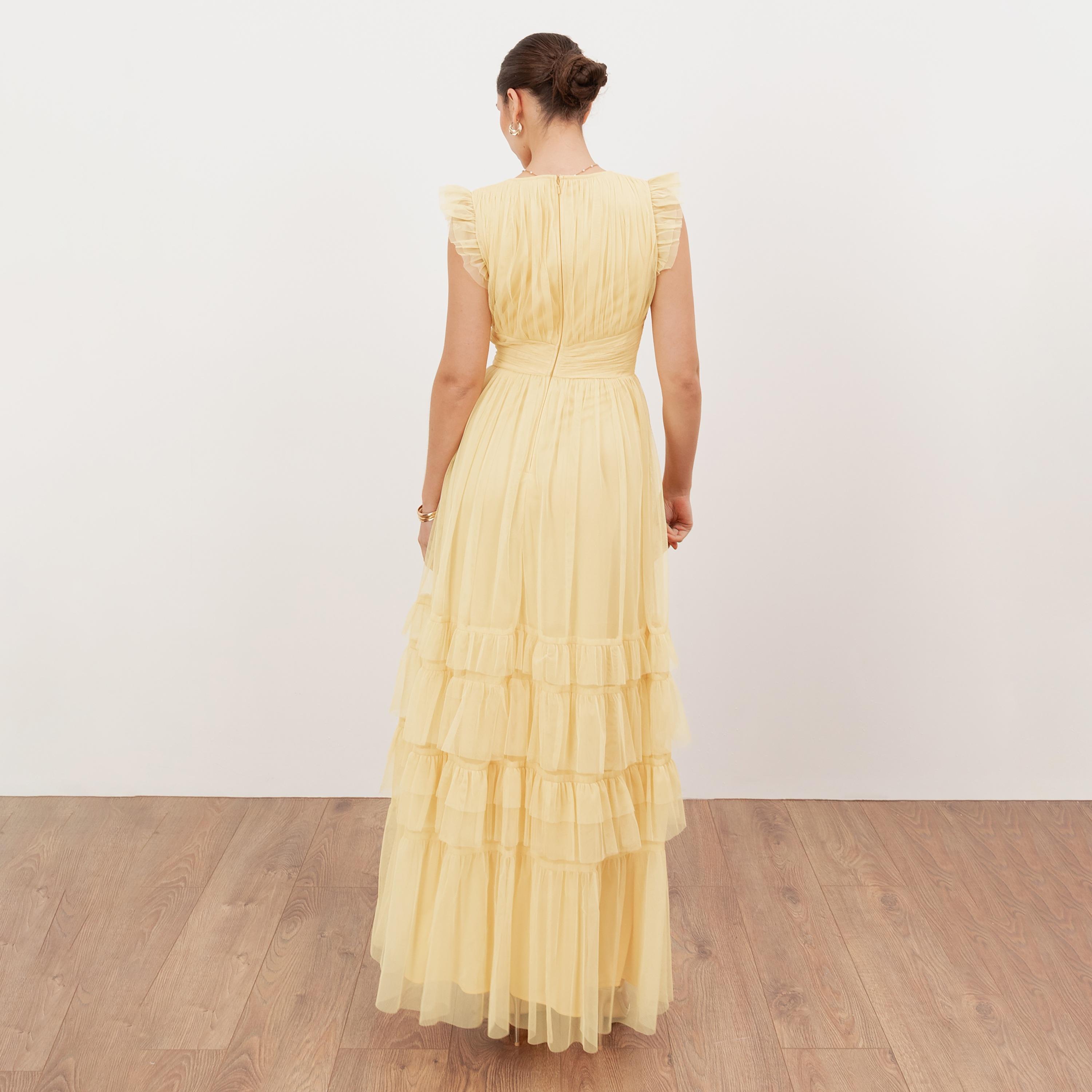 Anaya With Love Butter Yellow Tulle Ruffled Women's Maxi Dress-women-clothing-dresses-image-2