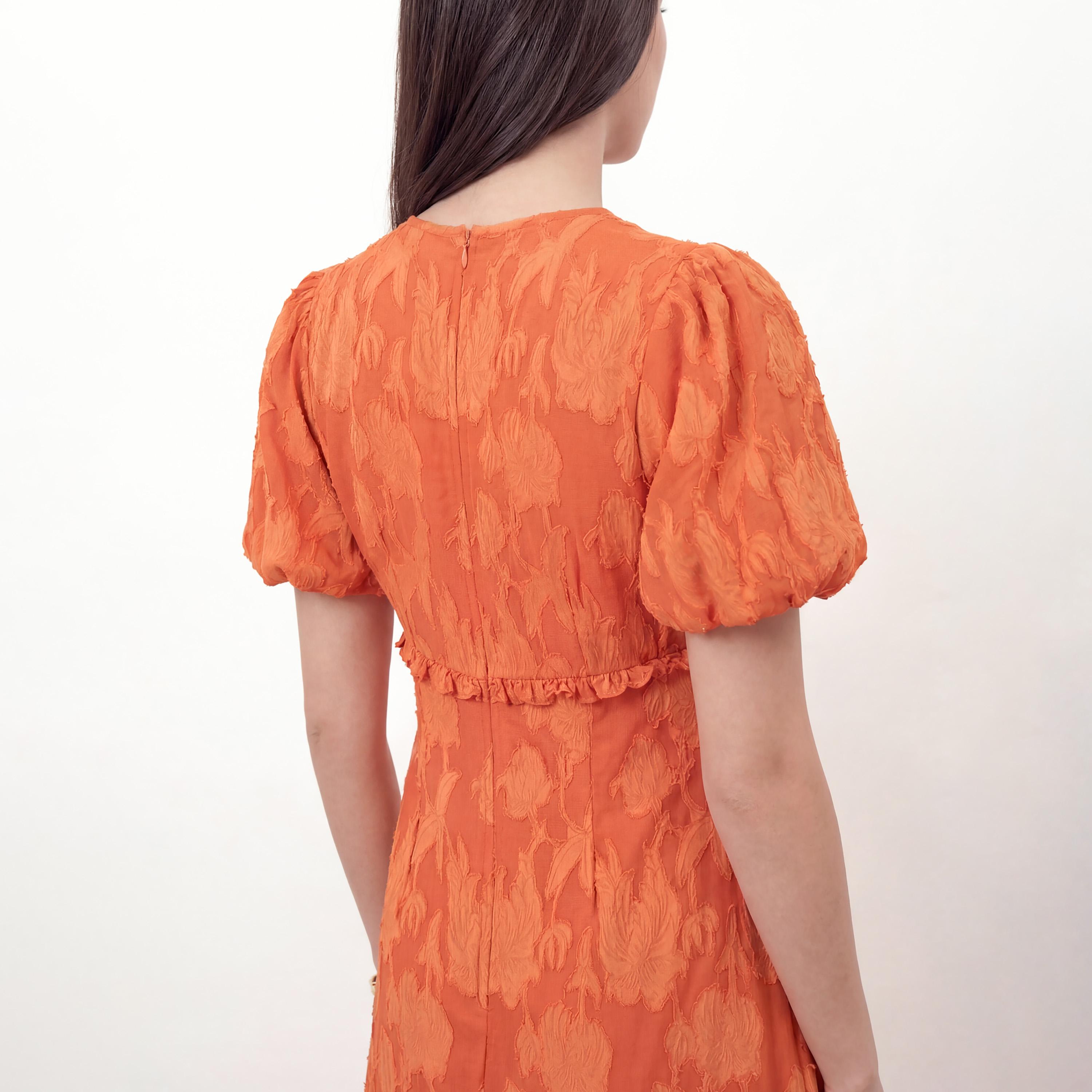 Anaya With Love Recycled Spiced Orange Burnout Floral Georgette Puff Sleeves Women's Maxi Dress-women-clothing-dresses-image-4