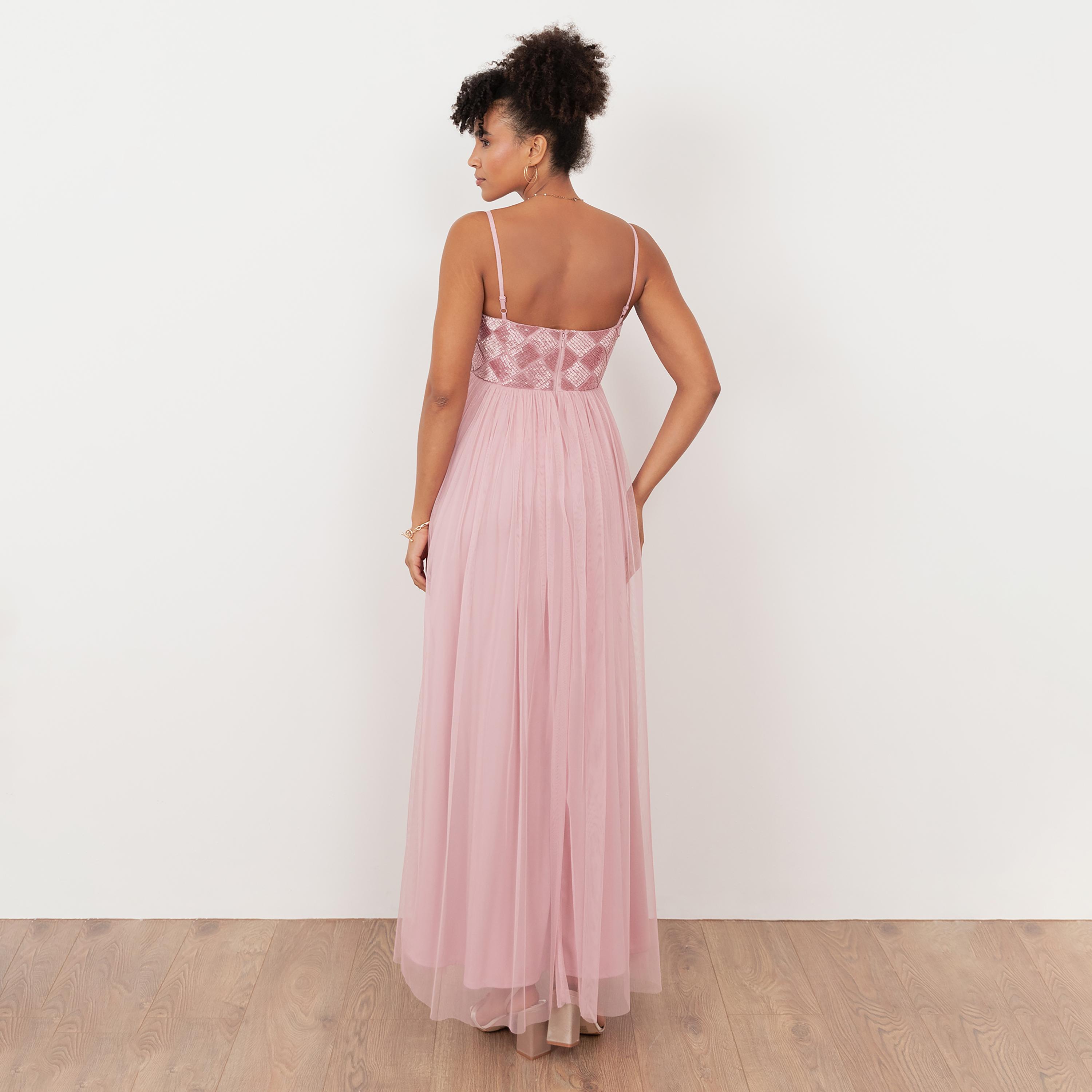 Maya Deluxe Beaded Tulle Shoulder Straps Fit & Flared Women's Evening Maxi Dress-women-clothing-dresses-image-2