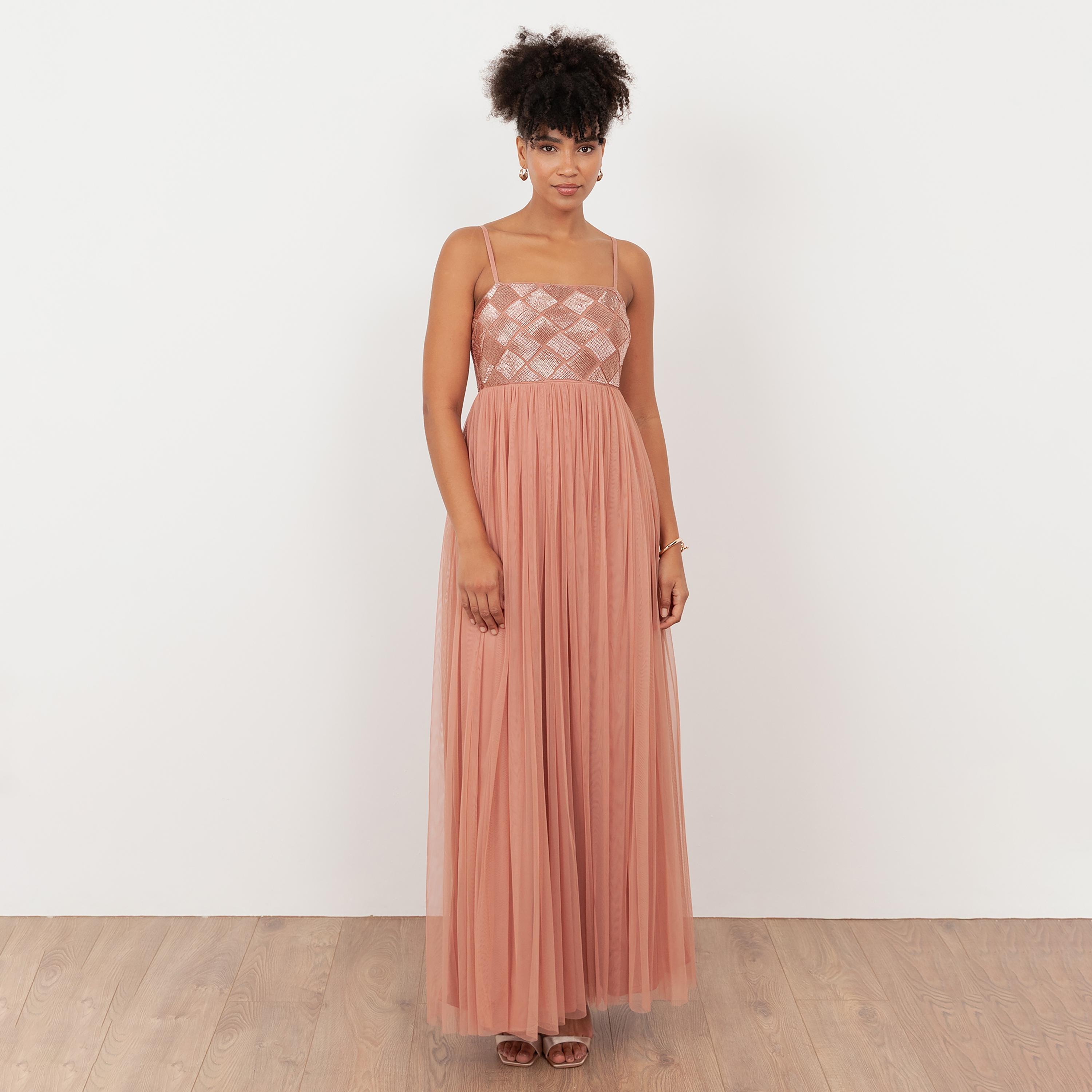 Maya Deluxe Beaded Tulle Shoulder Straps Fit & Flared Women's Evening Maxi Dress-women-clothing-dresses-image-1