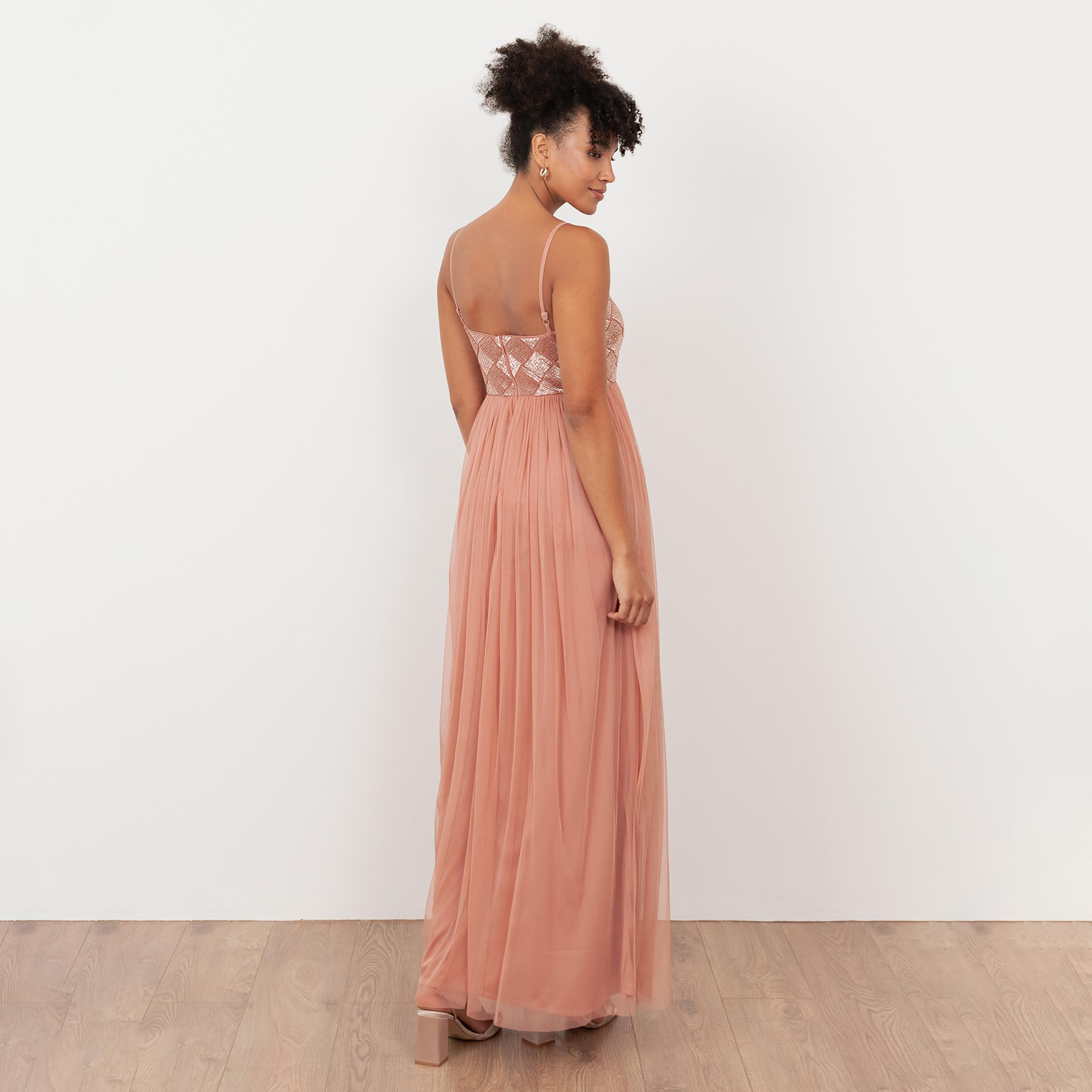 Maya Deluxe Beaded Tulle Shoulder Straps Fit & Flared Women's Evening Maxi Dress-women-clothing-dresses-image-2