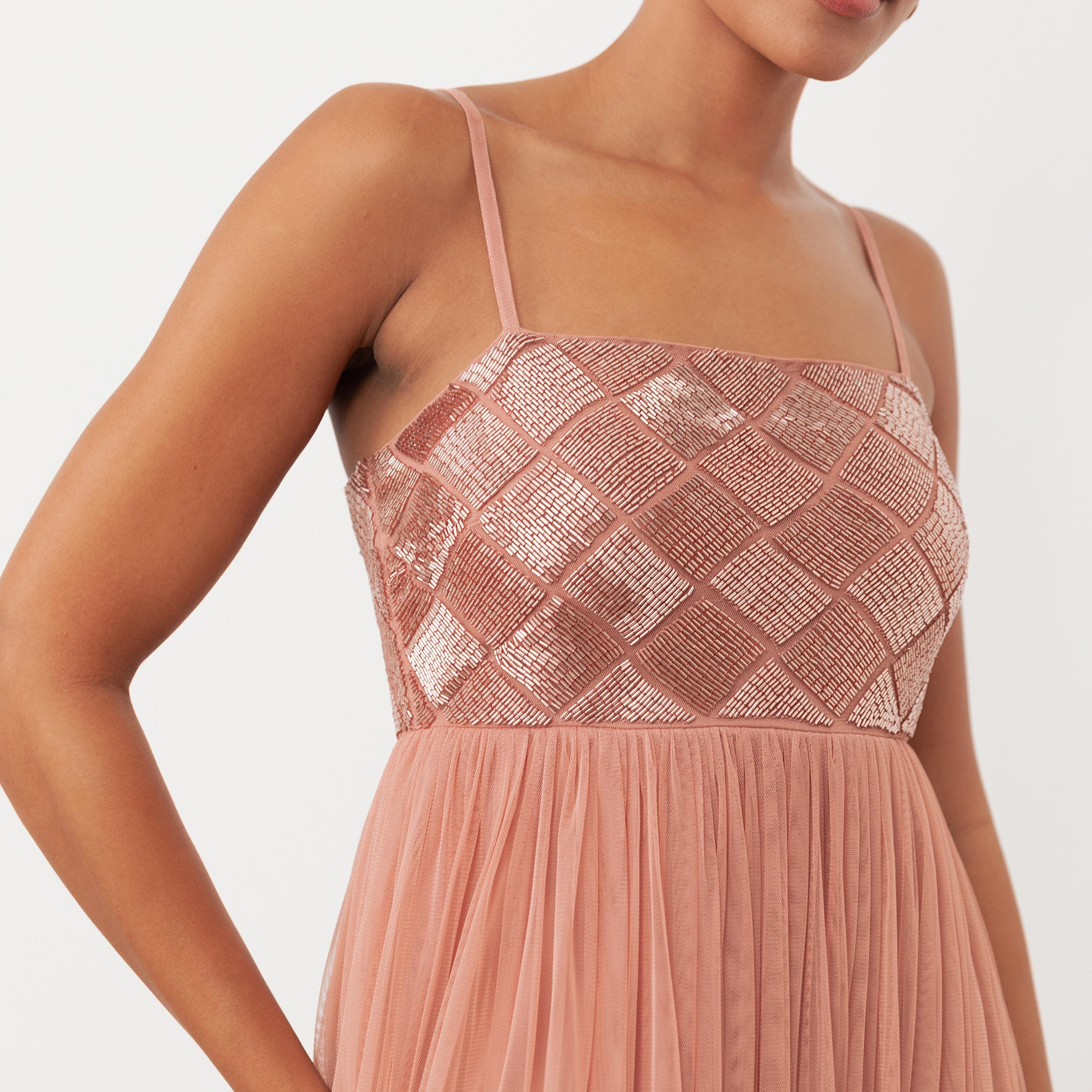 Maya Deluxe Beaded Tulle Shoulder Straps Fit & Flared Women's Evening Maxi Dress-women-clothing-dresses-image-5