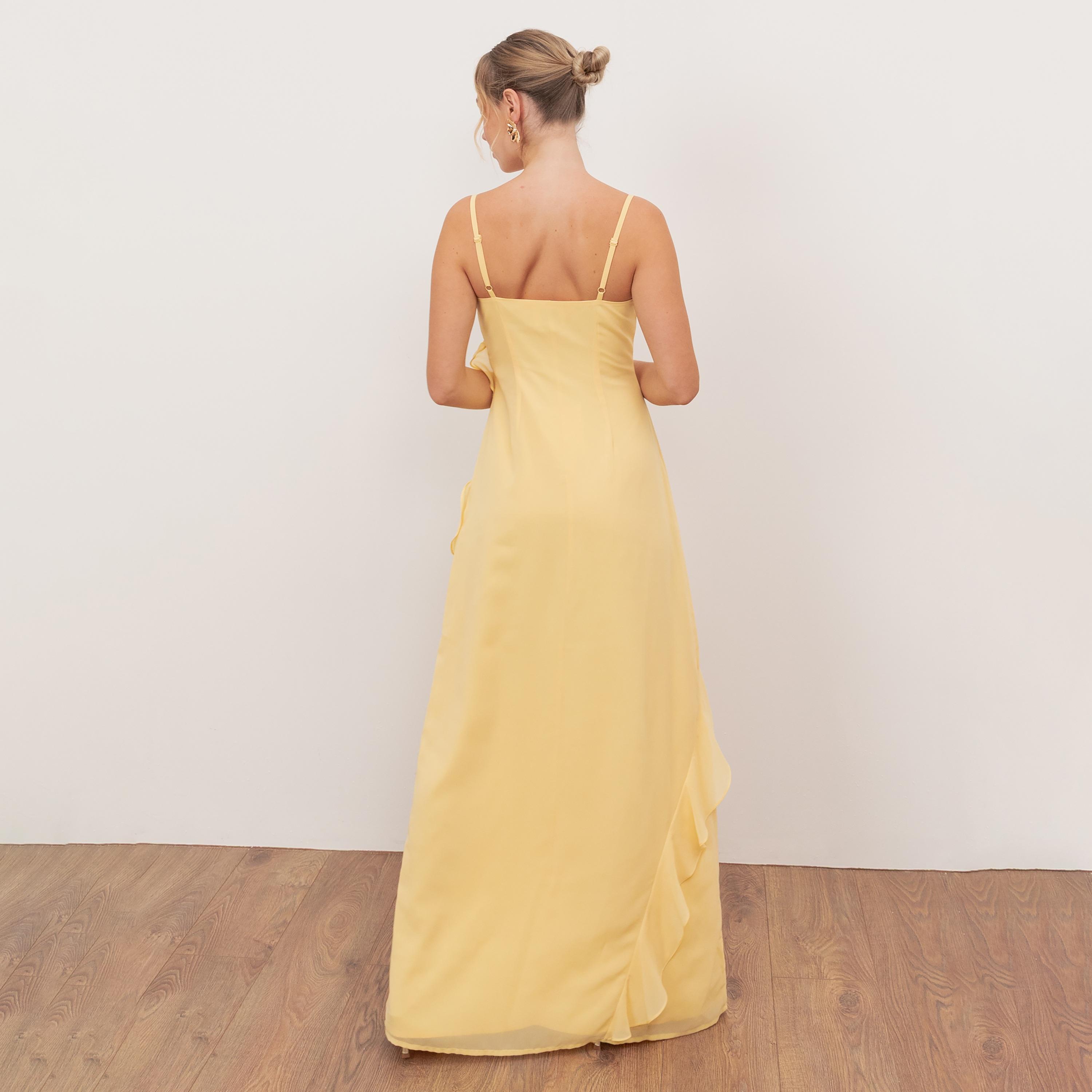 Anaya With Love Recycled Butter Yellow Georgette Cowl Neck Ruffled Women's Maxi Dress-women-clothing-dresses-image-2