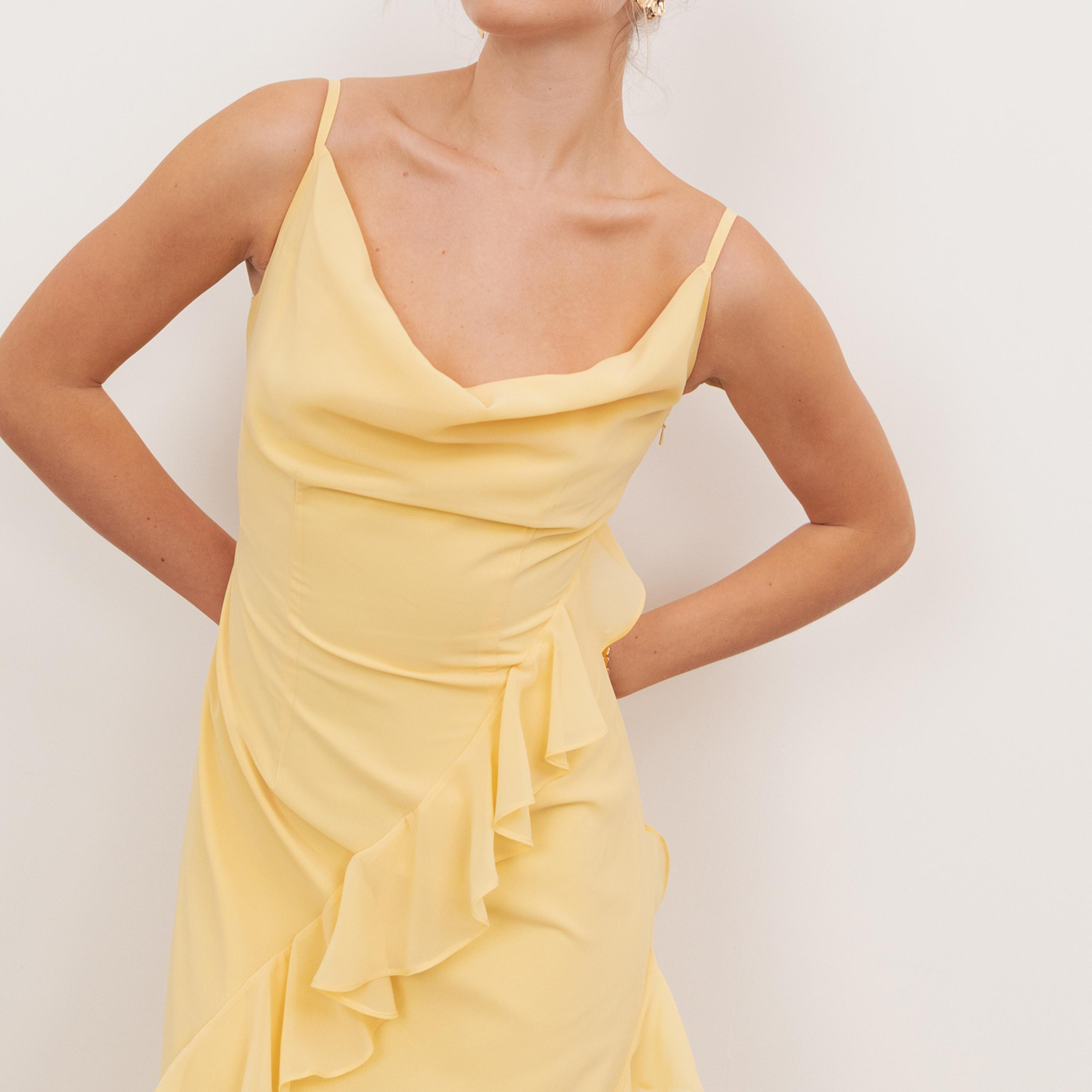 Anaya With Love Recycled Butter Yellow Georgette Cowl Neck Ruffled Women's Maxi Dress-women-clothing-dresses-image-4