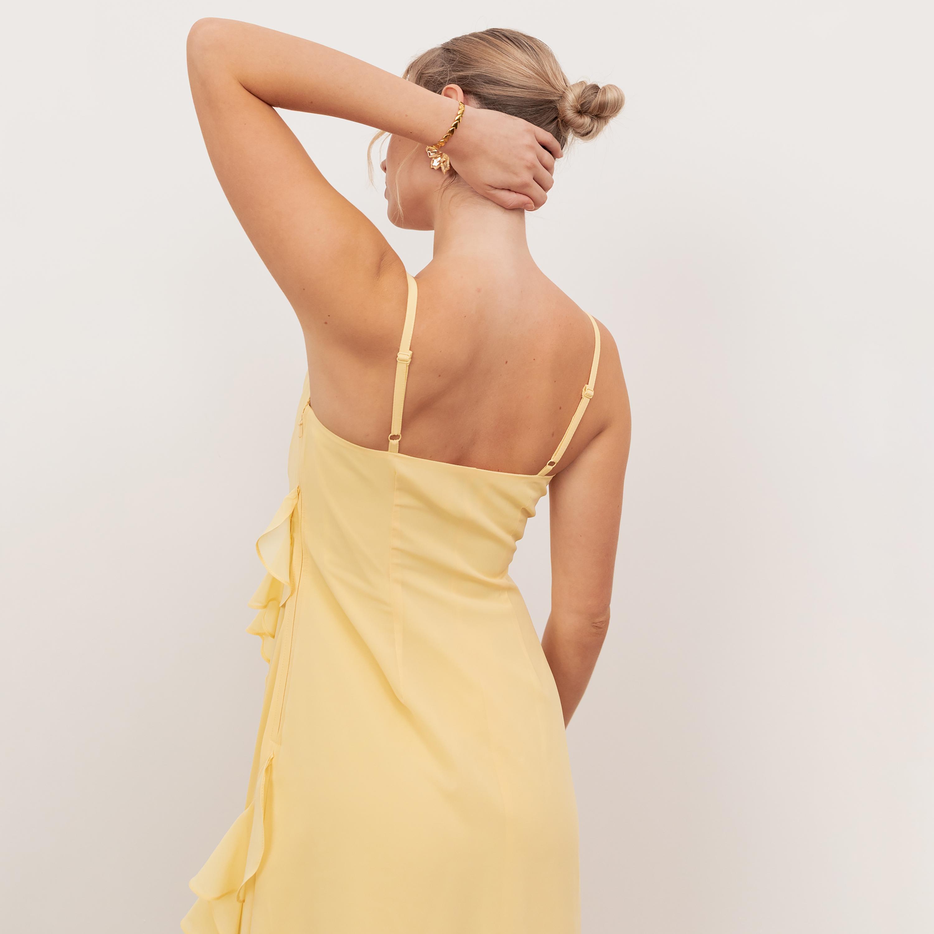 Anaya With Love Recycled Butter Yellow Georgette Cowl Neck Ruffled Women's Maxi Dress-women-clothing-dresses-image-6